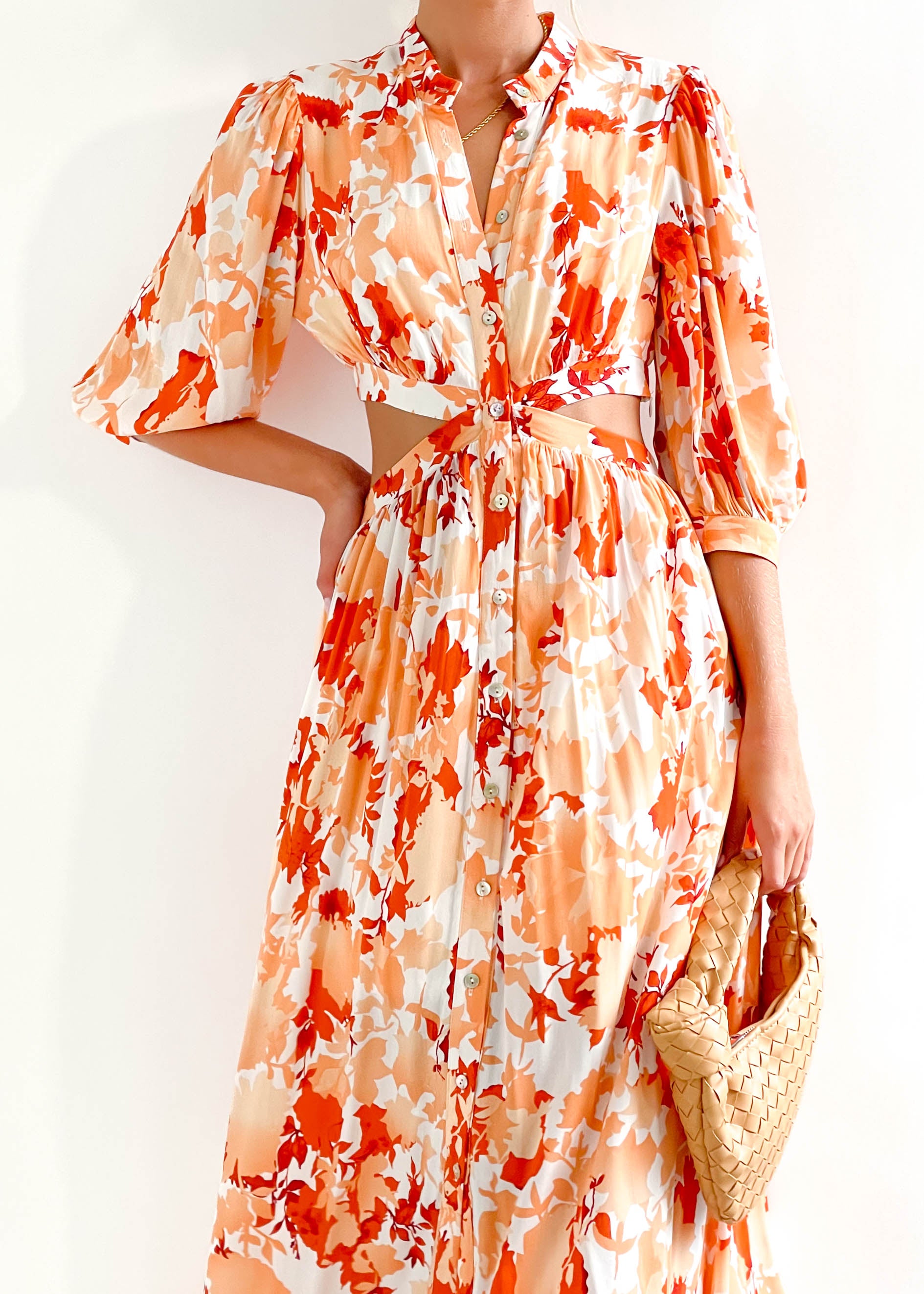 Monnie Midi Dress - Peach Floral