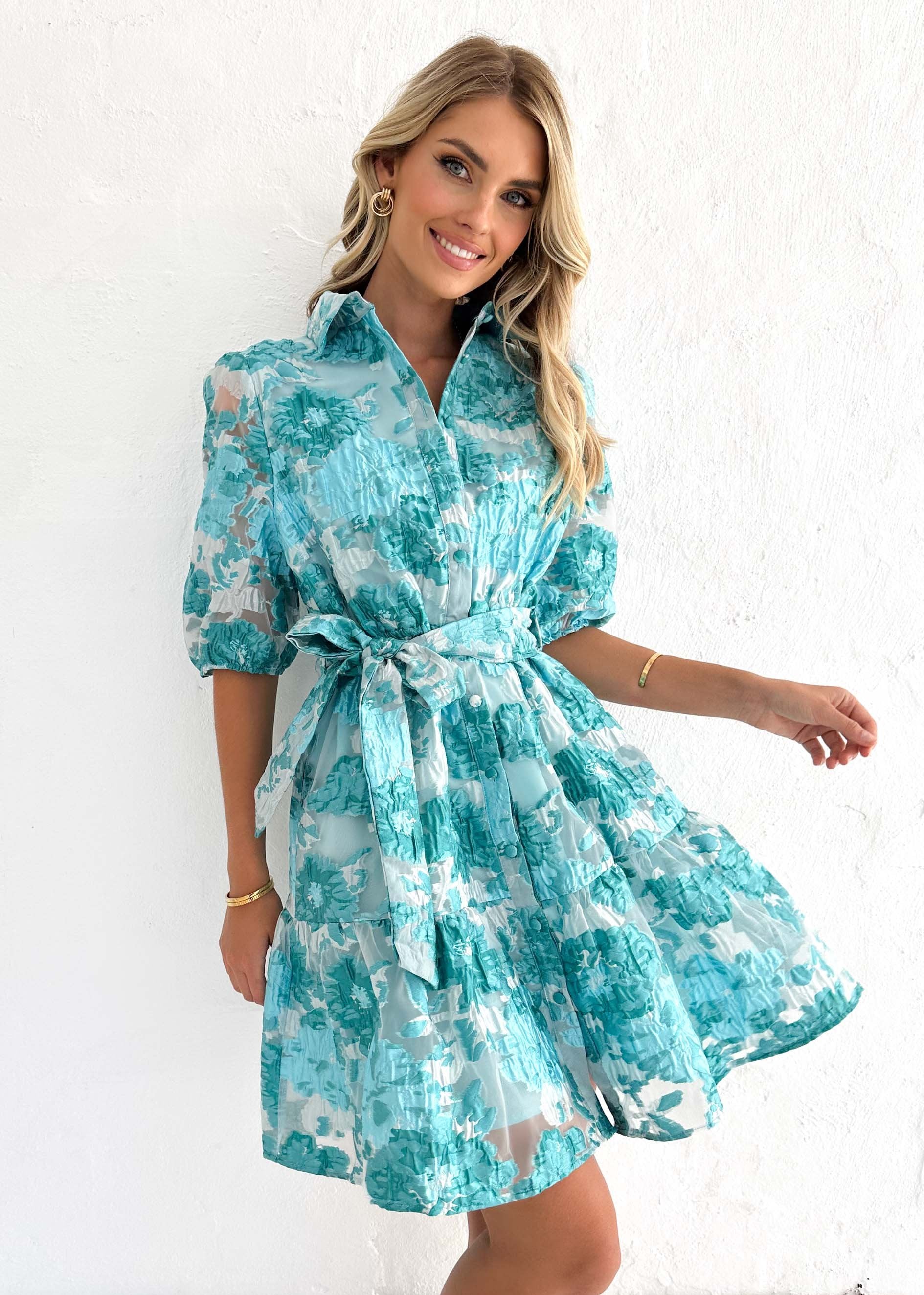 Glazer Dress - Aqua Jacquard