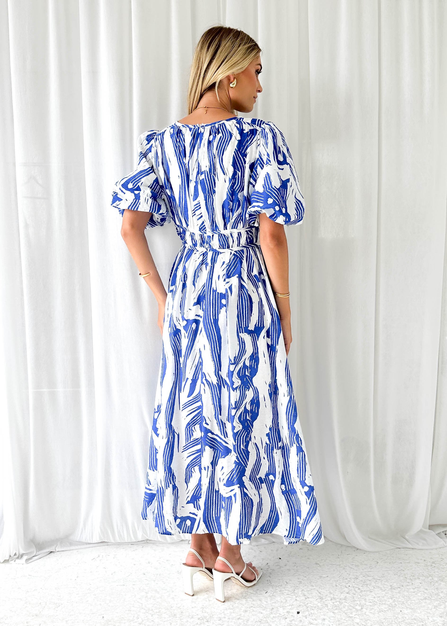 Pikora Midi Dress - Blue Abstract