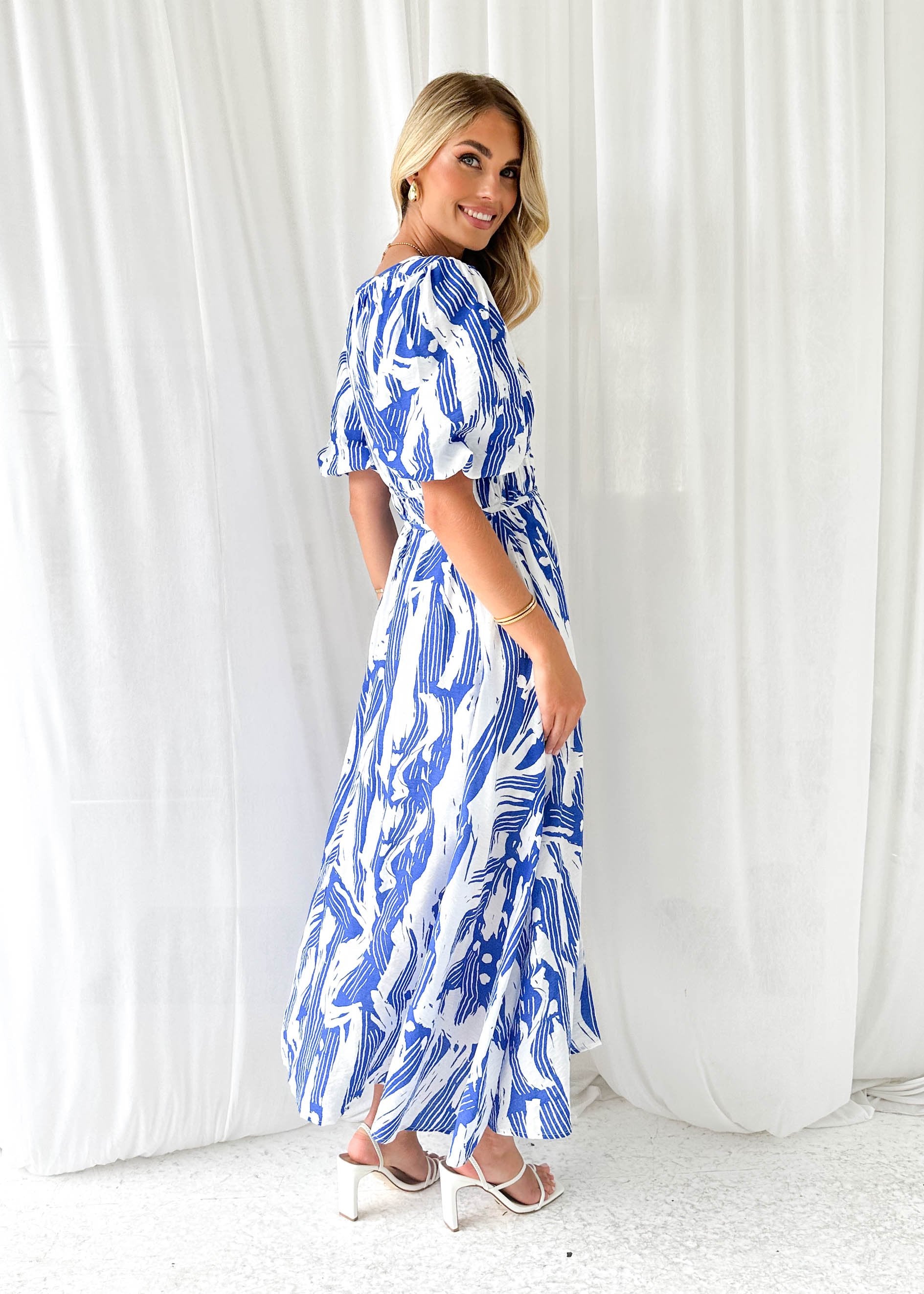 Pikora Midi Dress - Blue Abstract