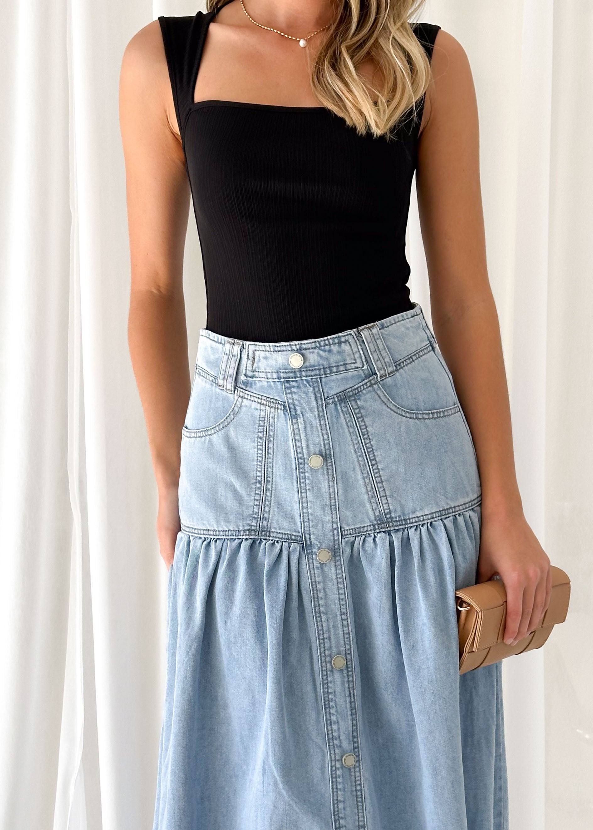 Rentra Denim Maxi Skirt - Light Blue