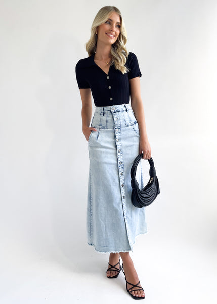 Talara Denim Maxi Skirt - Acid Wash