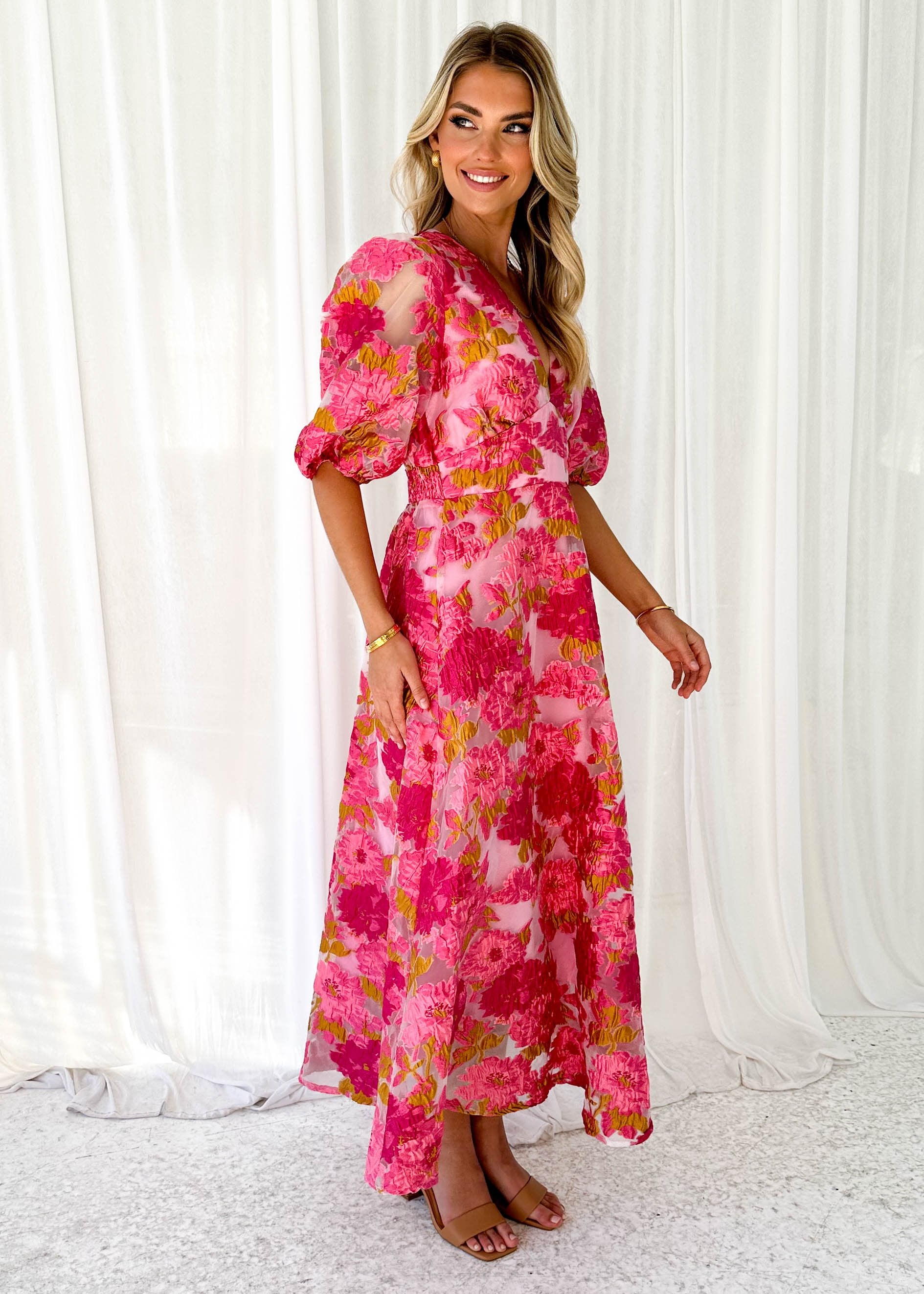 Laylim Midi Dress - Pink Jacquard