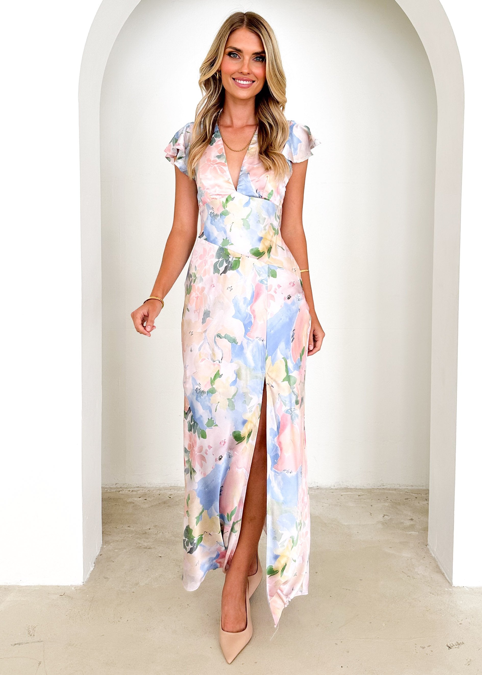 Lasper Maxi Dress - Pastel Blue Floral