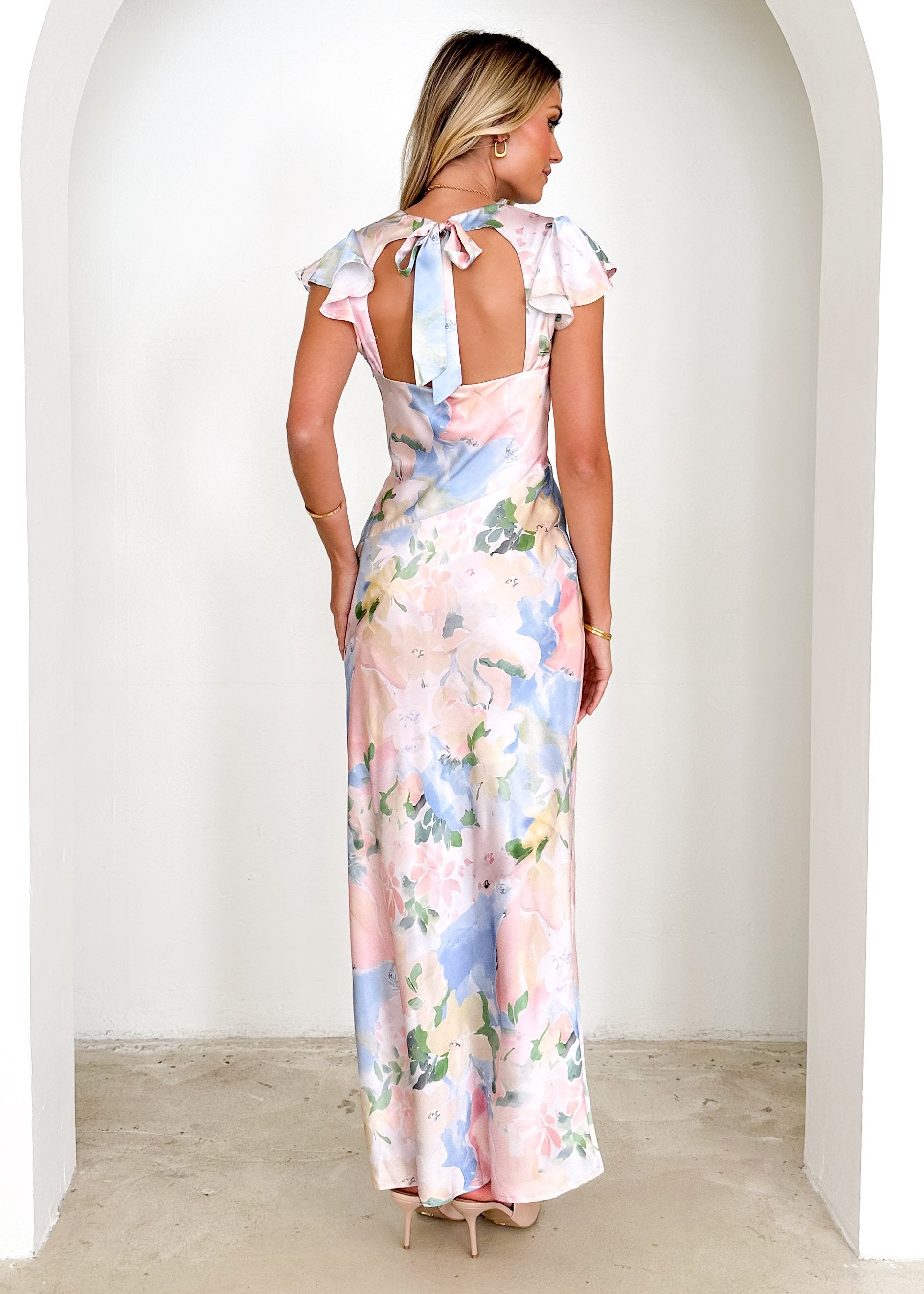 Lasper Maxi Dress - Pastel Blue Floral