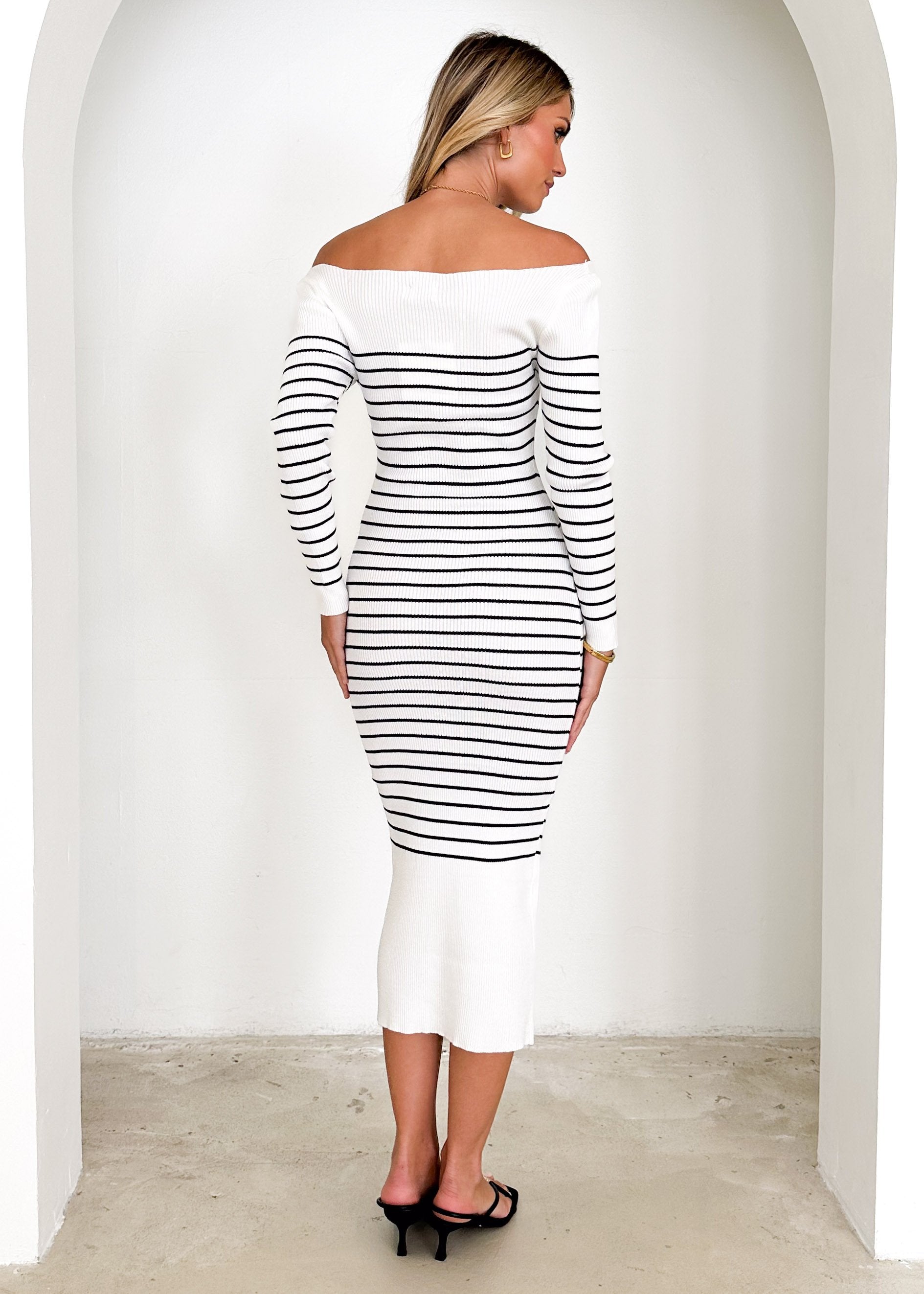 Stassy Knit Midi Dress - White Stripe