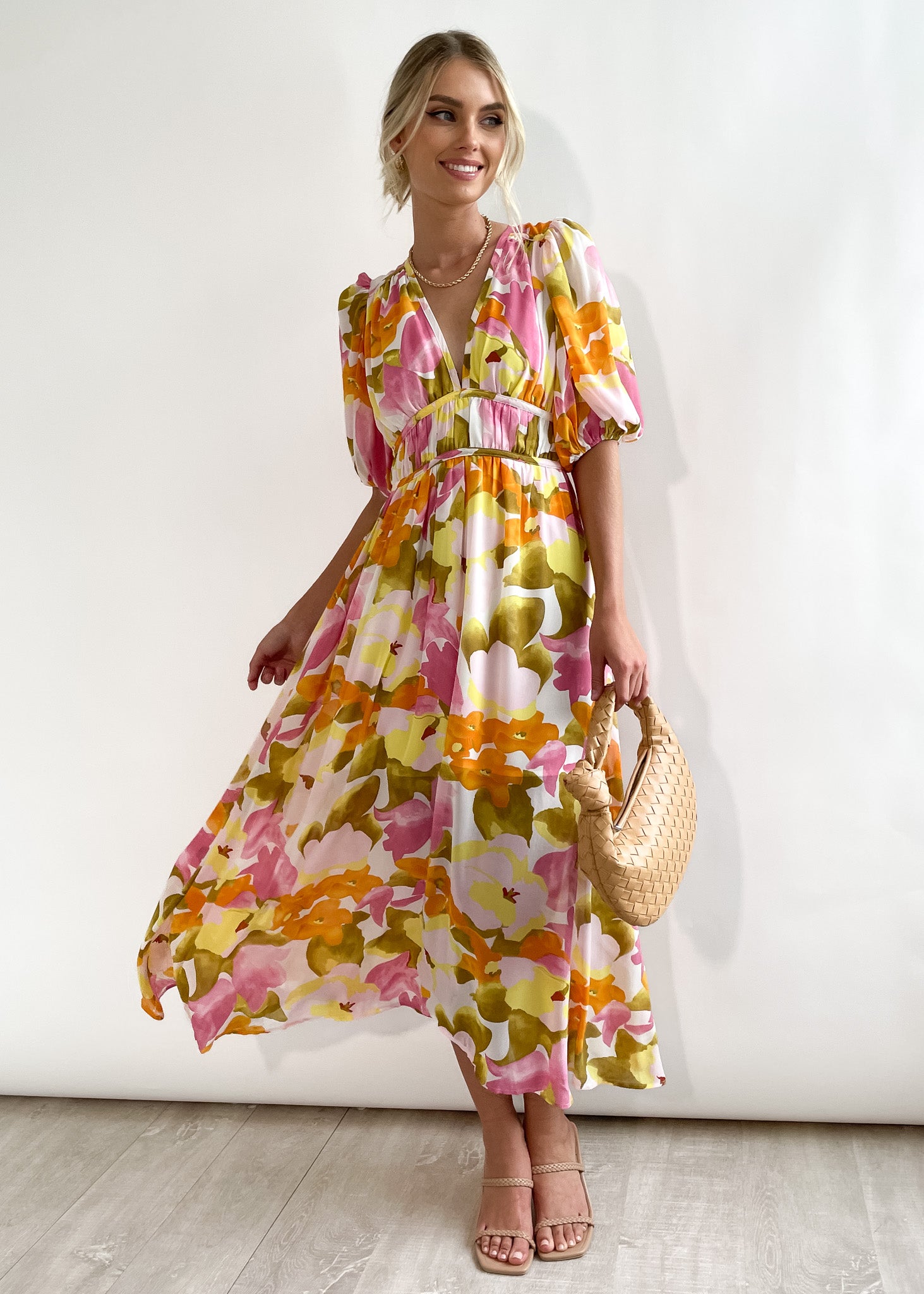 Zanette Midi Dress - Yellow Floral