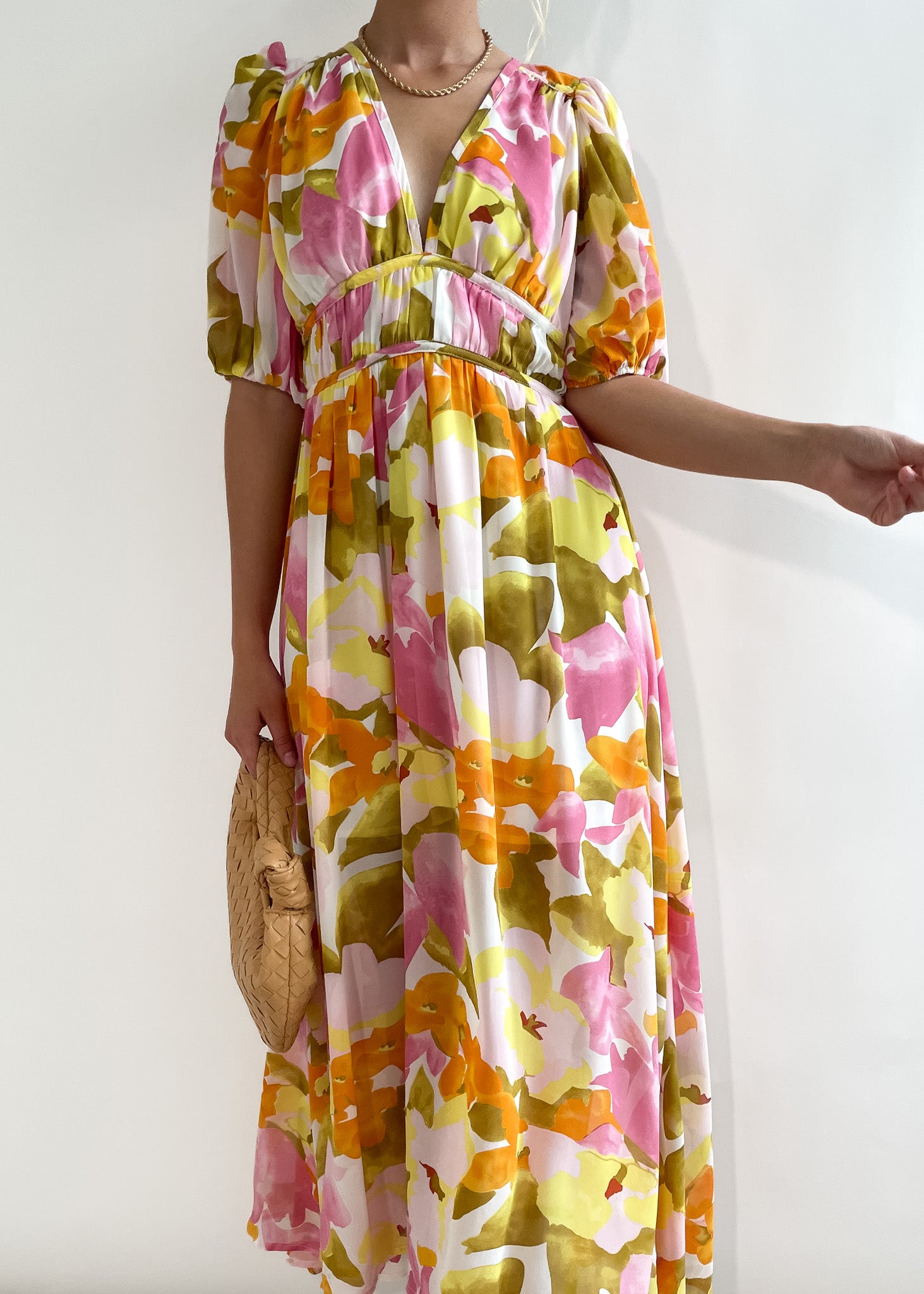 Zanette Midi Dress - Yellow Floral