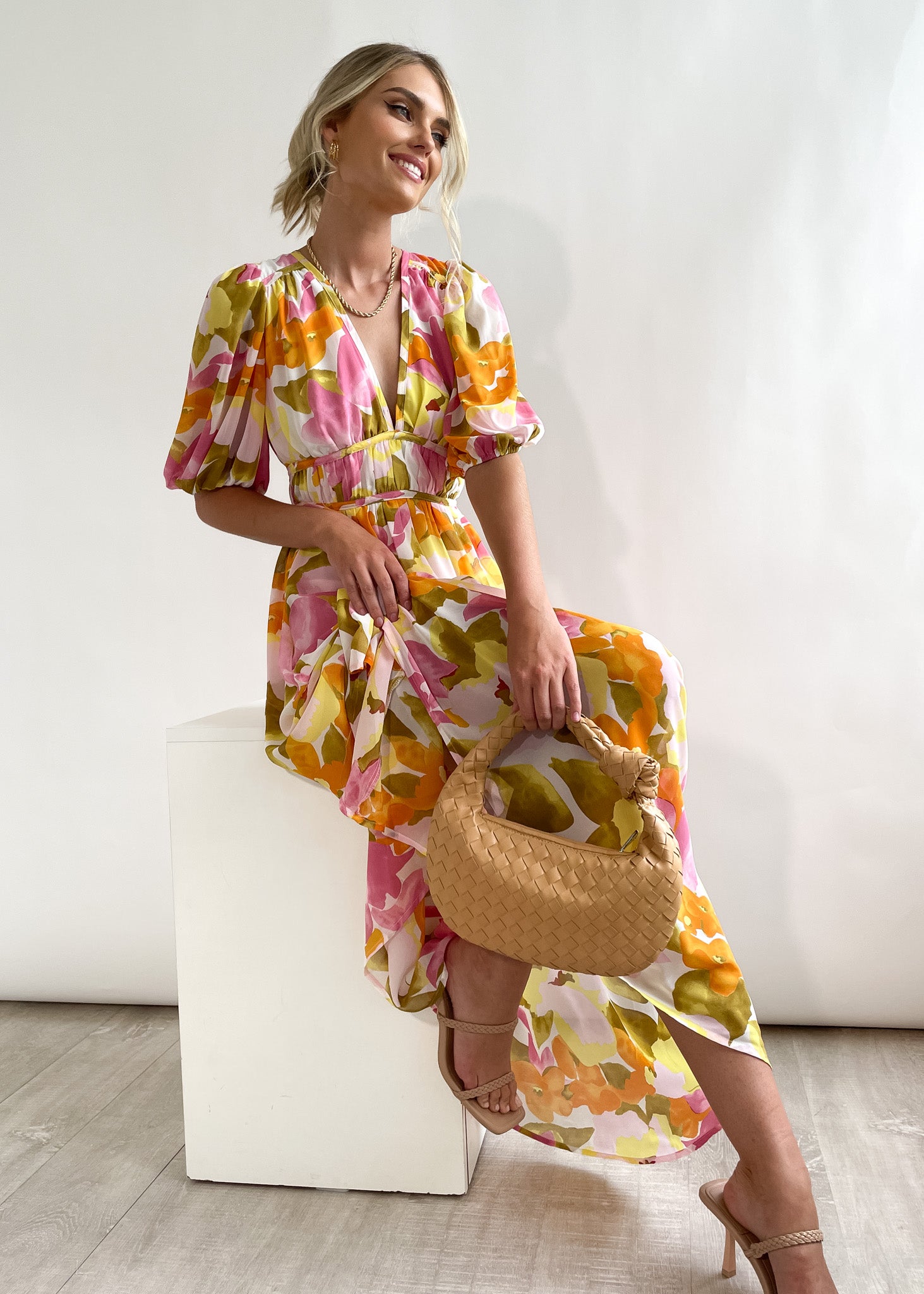 Zanette Midi Dress - Yellow Floral