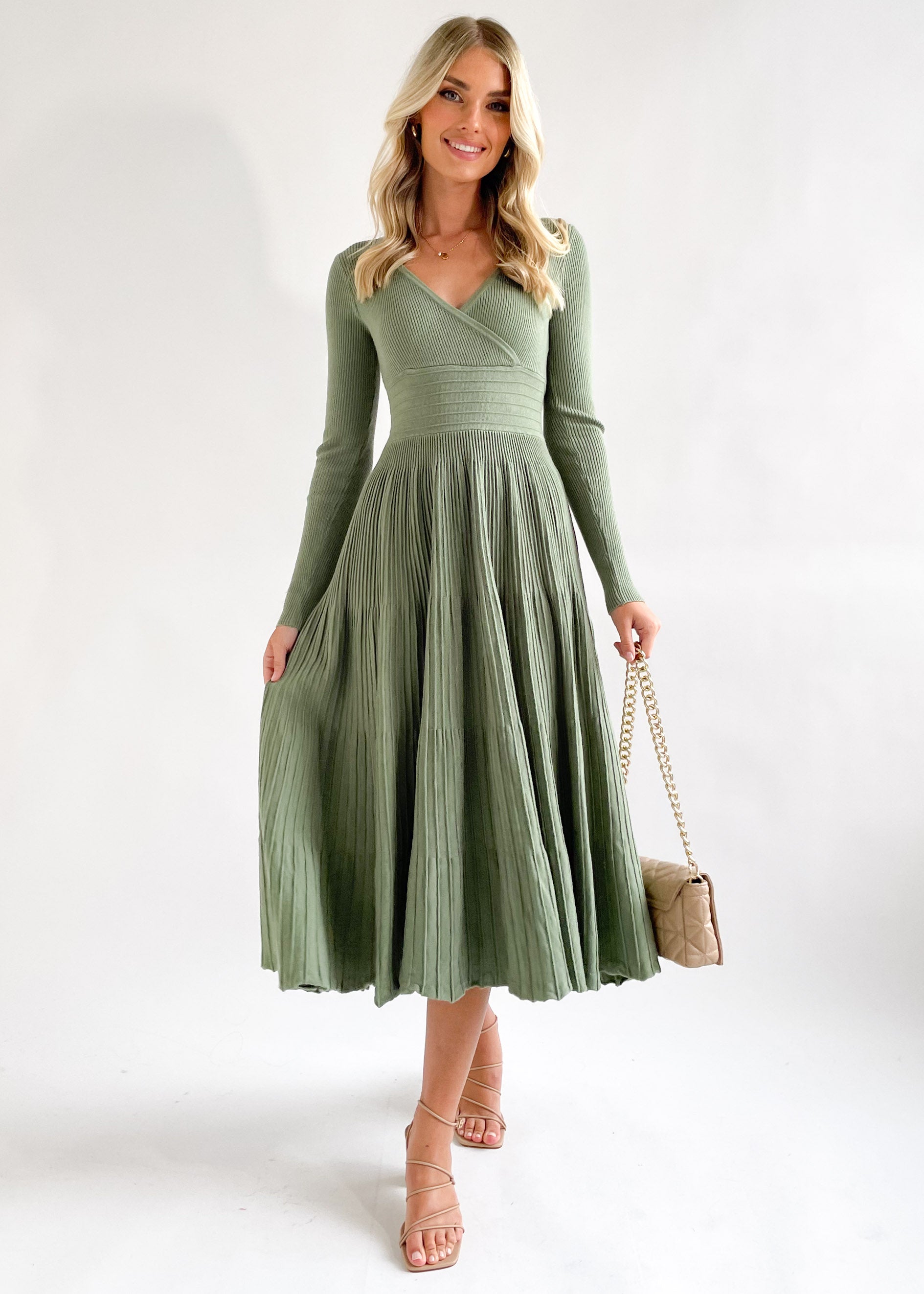 Alise Knit Midi Dress - Khaki