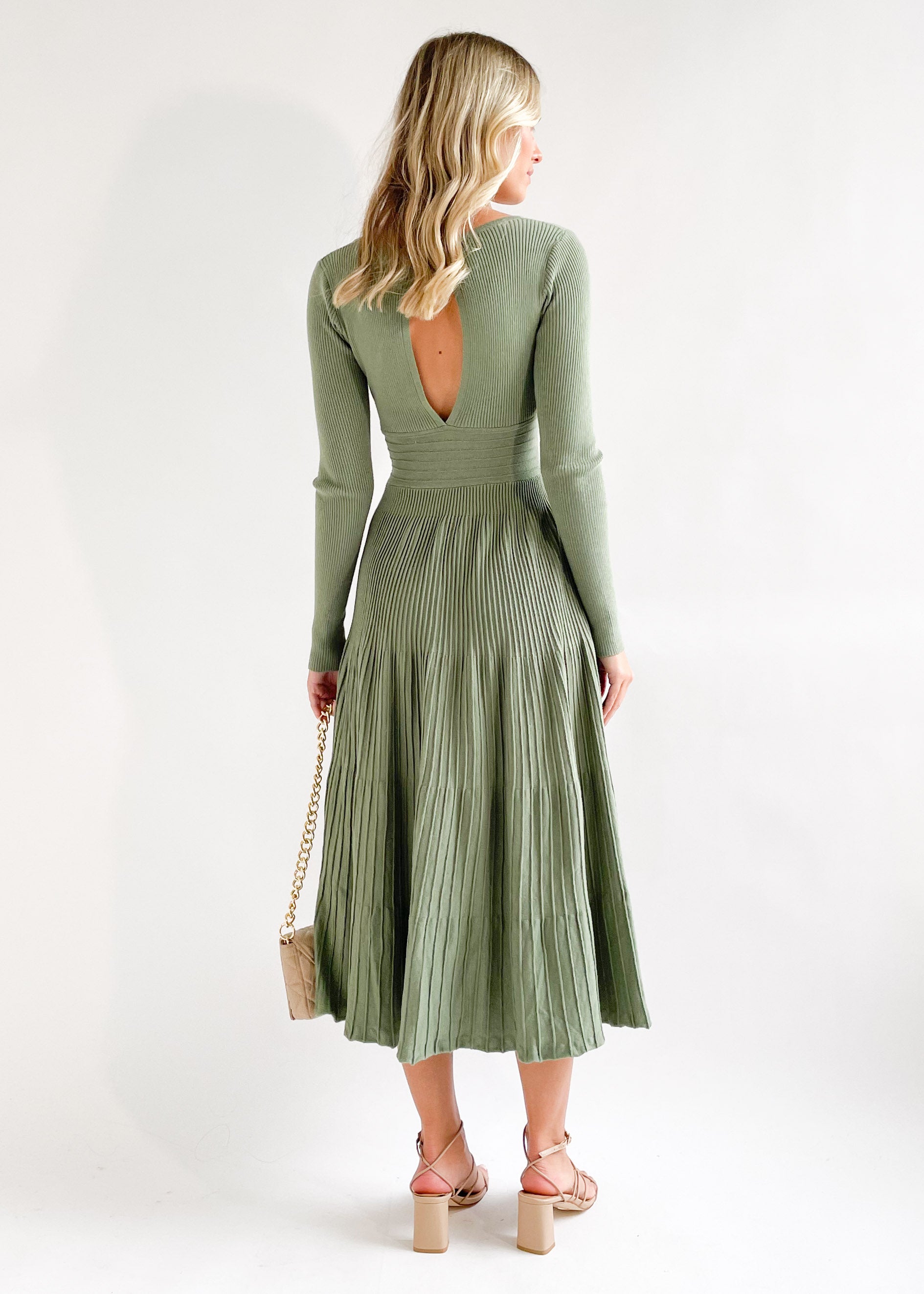 Alise Knit Midi Dress - Khaki