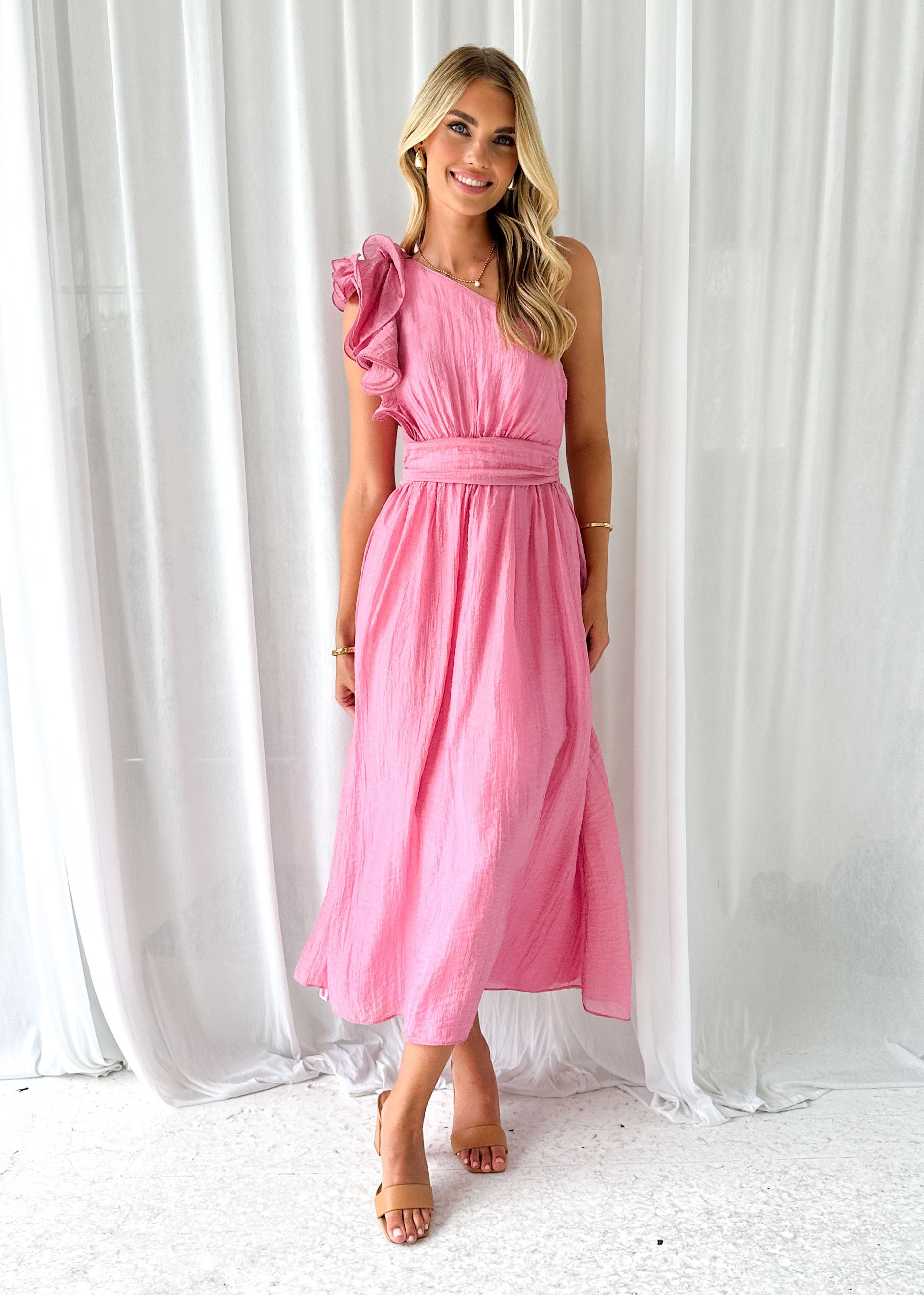 Iksie One Shoulder Maxi Dress - Pink