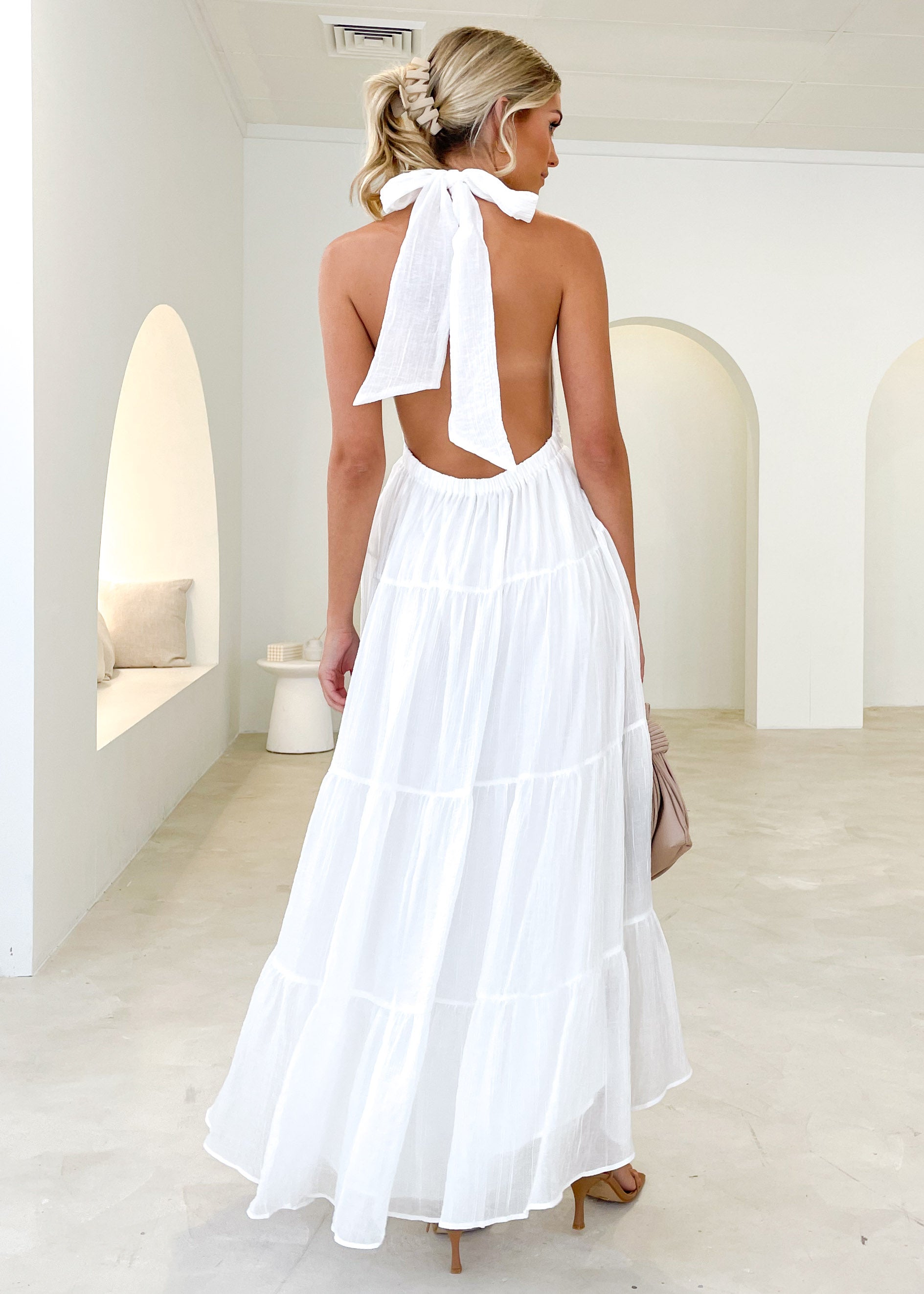 Makenna Halter Midi Dress - Off White