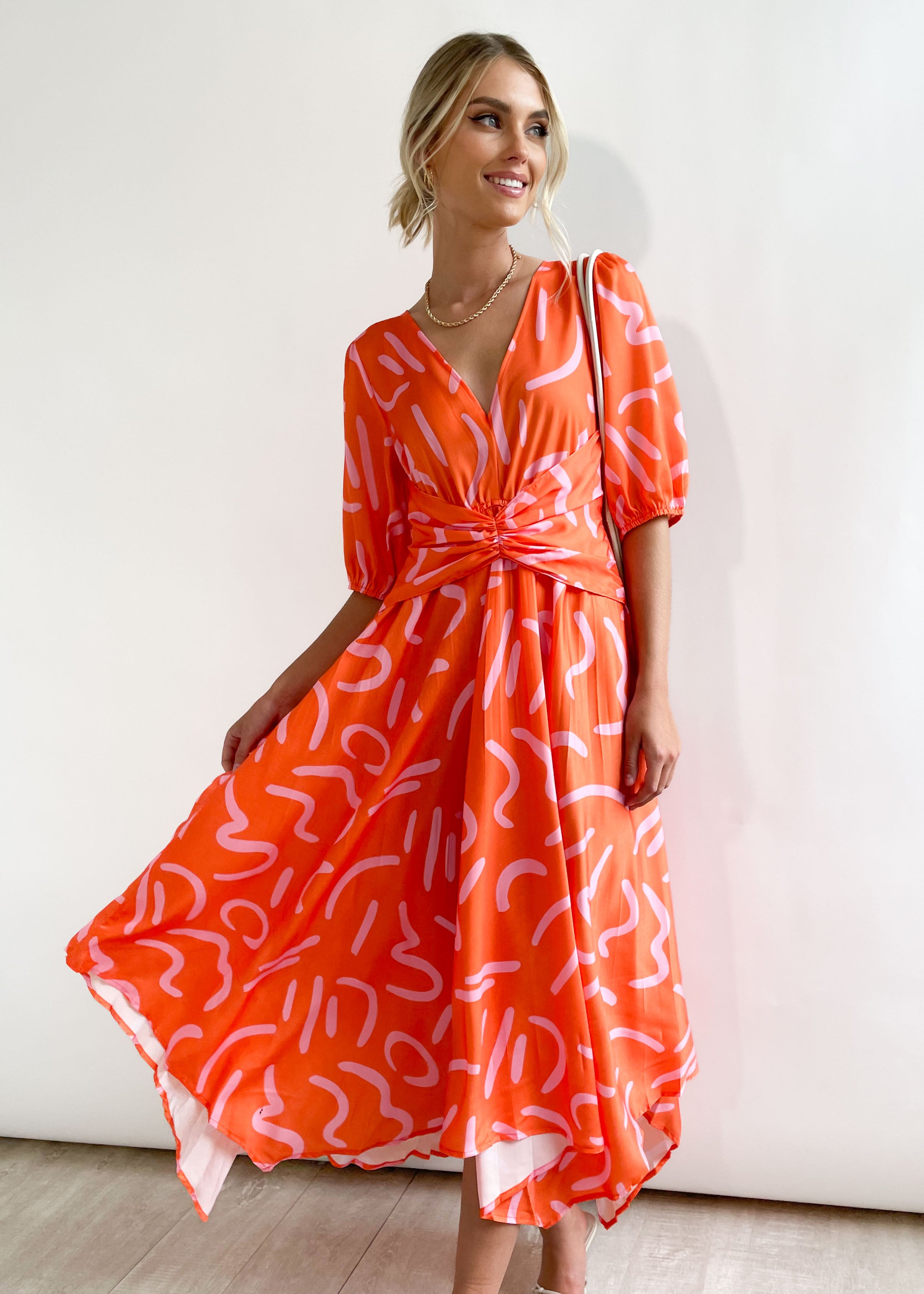 Kiah Midi Dress - Tangerine Swirl