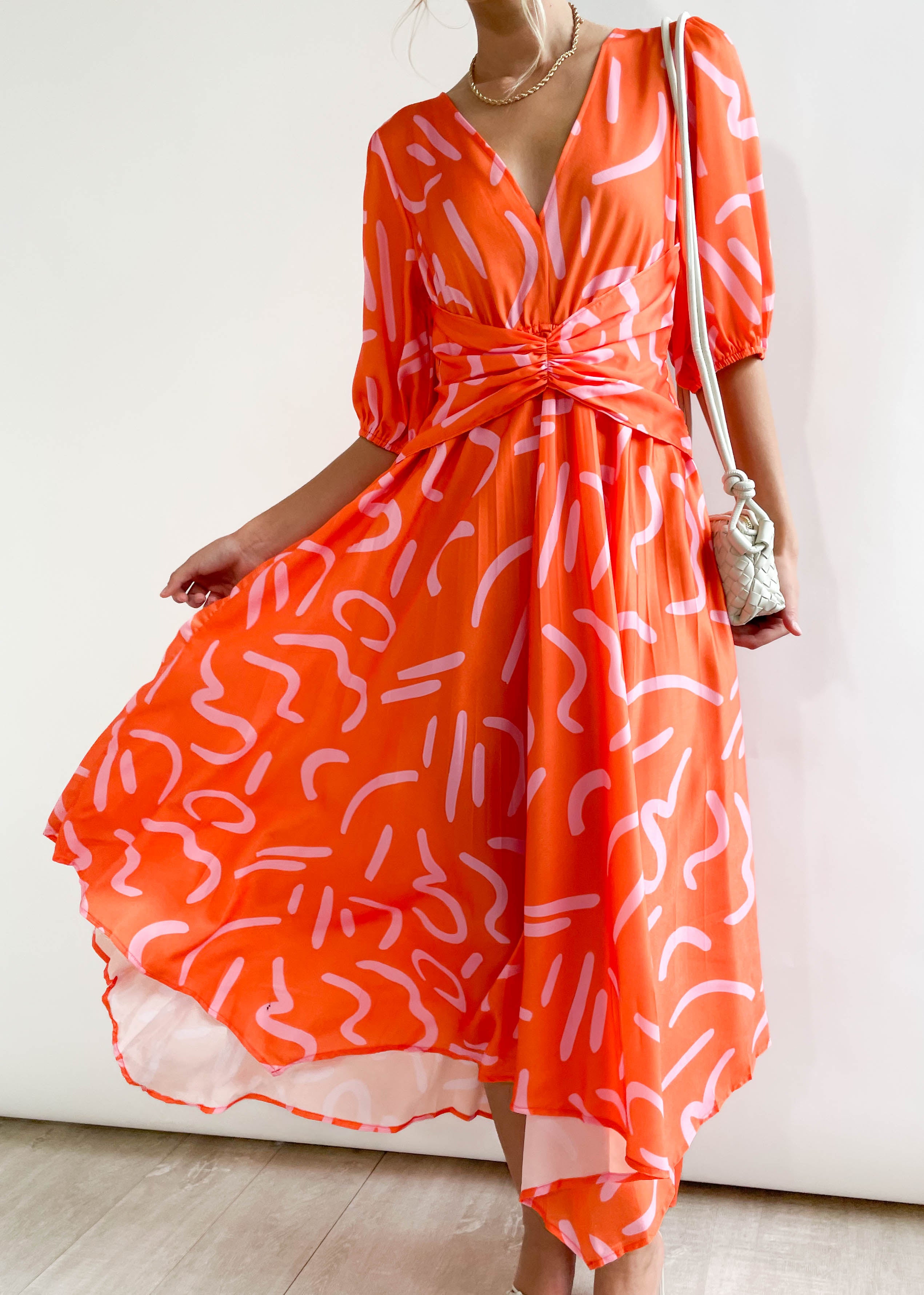 Kiah Midi Dress - Tangerine Swirl