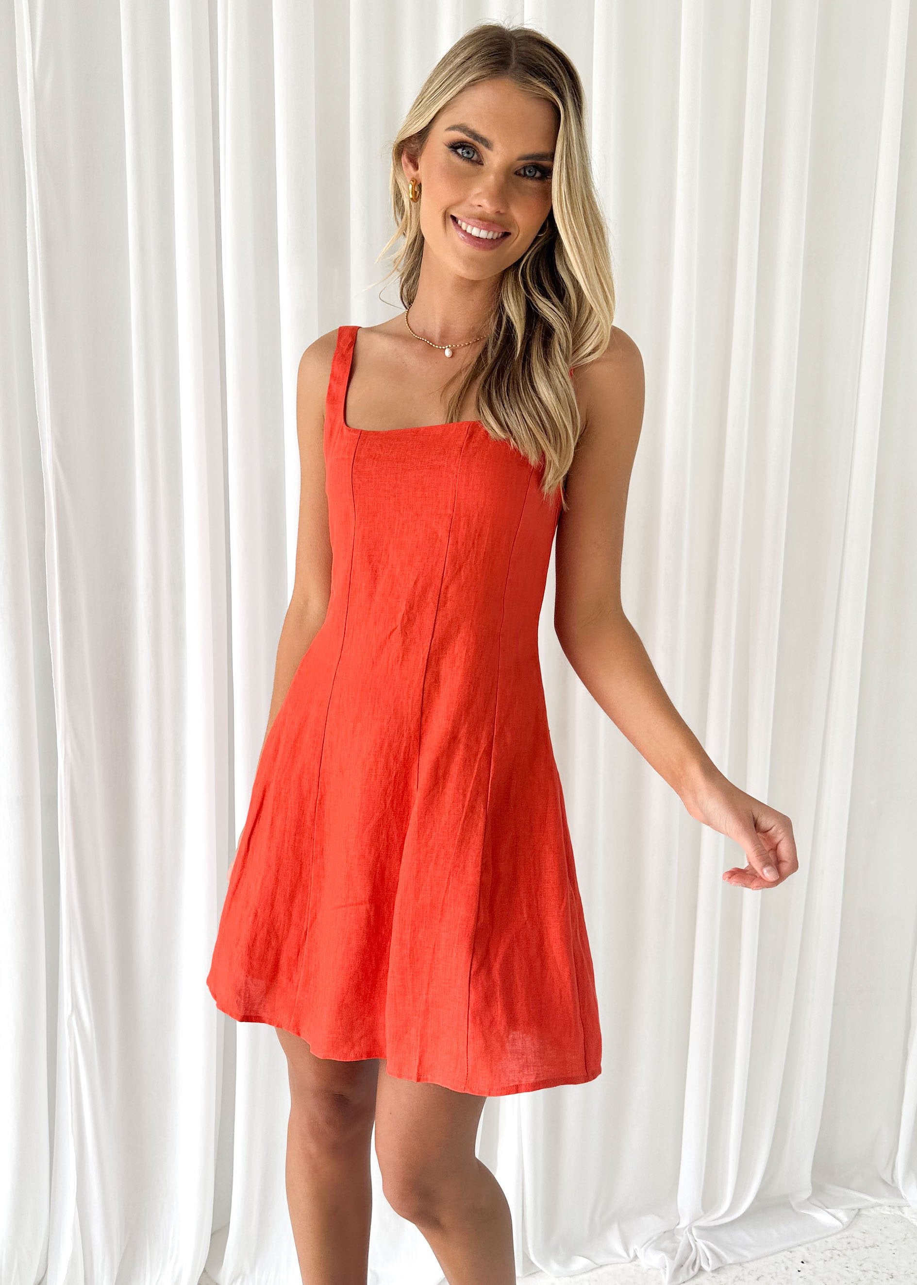 Sandrina Linen Dress - Blood Orange