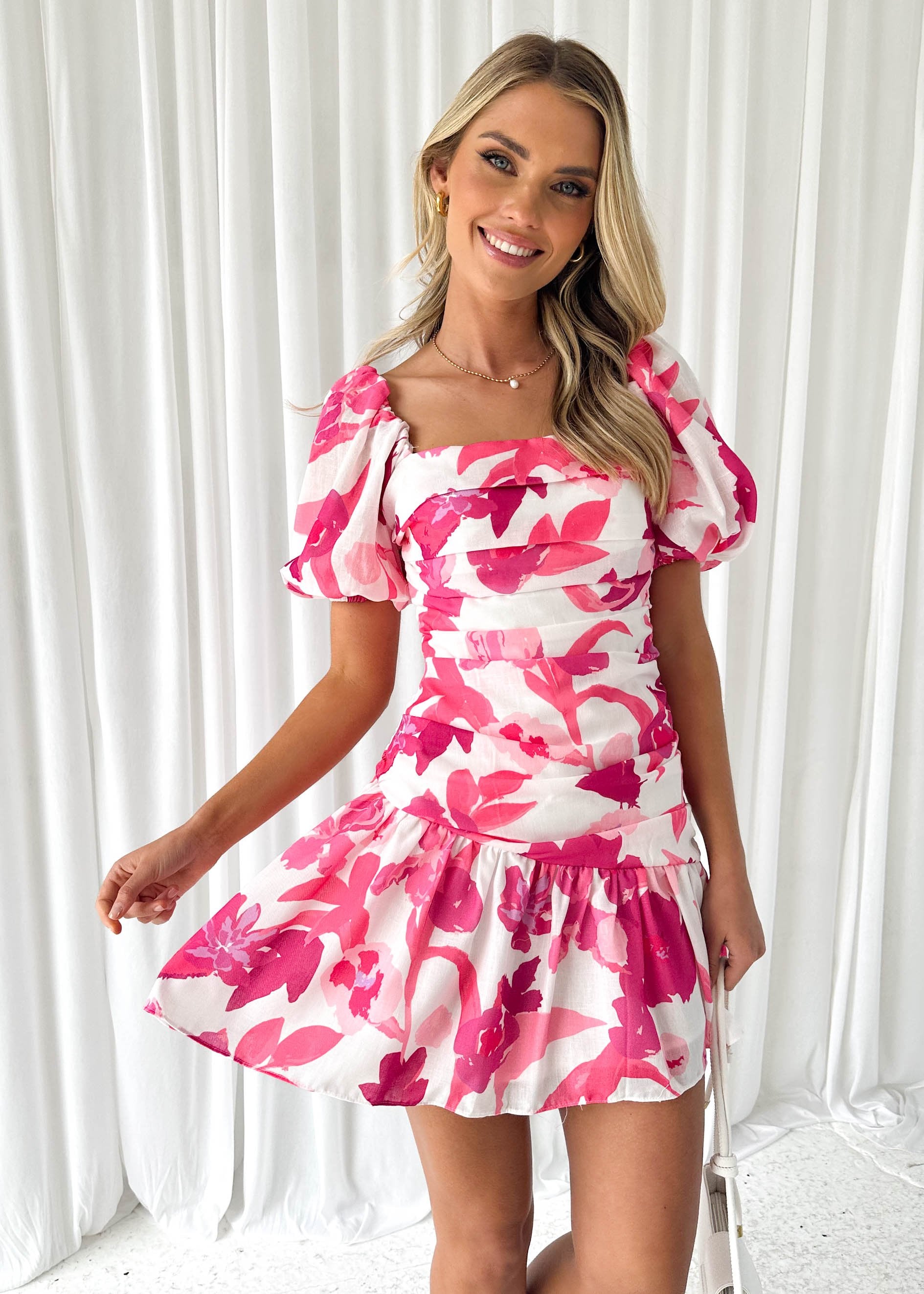 Tollen Off Shoulder Dress - Pink Floral