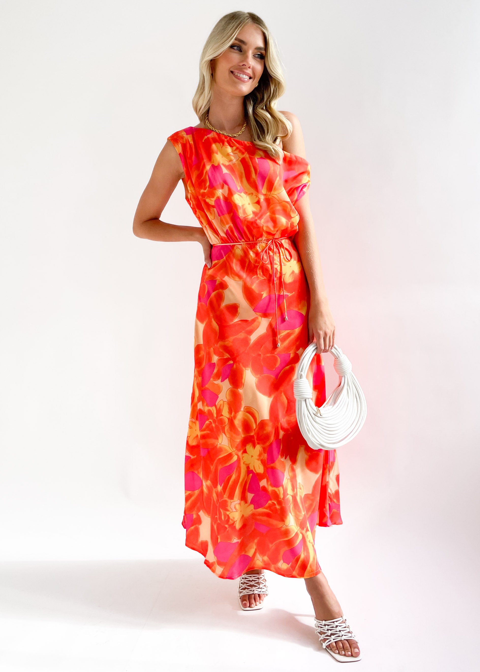 Larose Midi Dress - Tangerine Floral