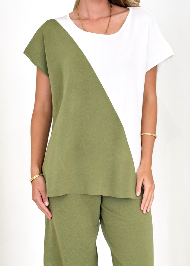 Dettie Knit Top - Olive Splice