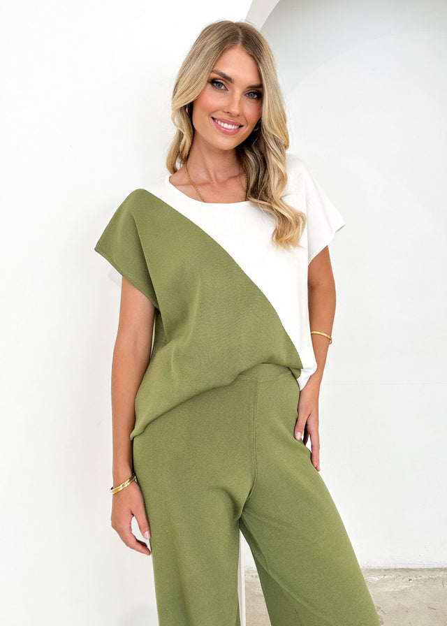 Dettie Knit Top - Olive Splice