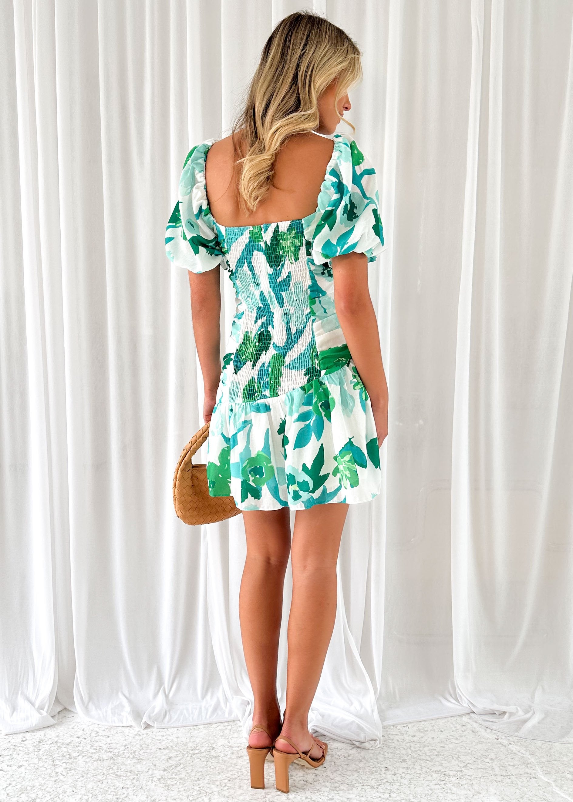 Tollen Off Shoulder Dress - Green Floral