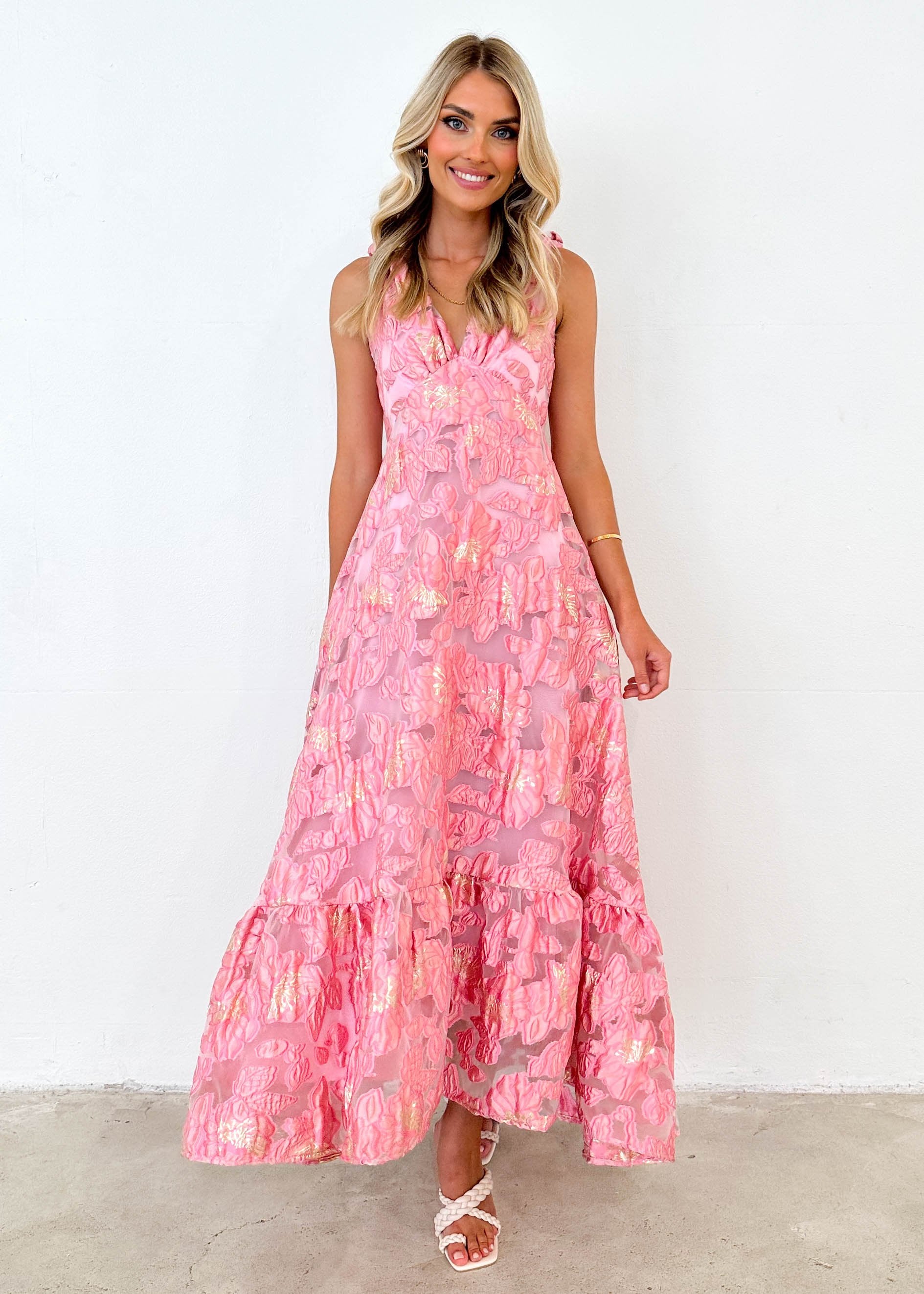 Lusion Maxi Dress - Candy Pink Jacquard