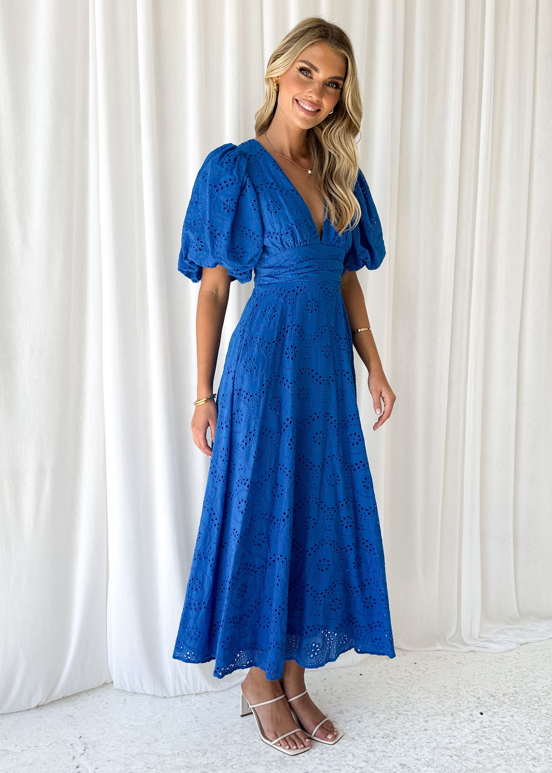 Riska Midi Dress - Blue Anglaise