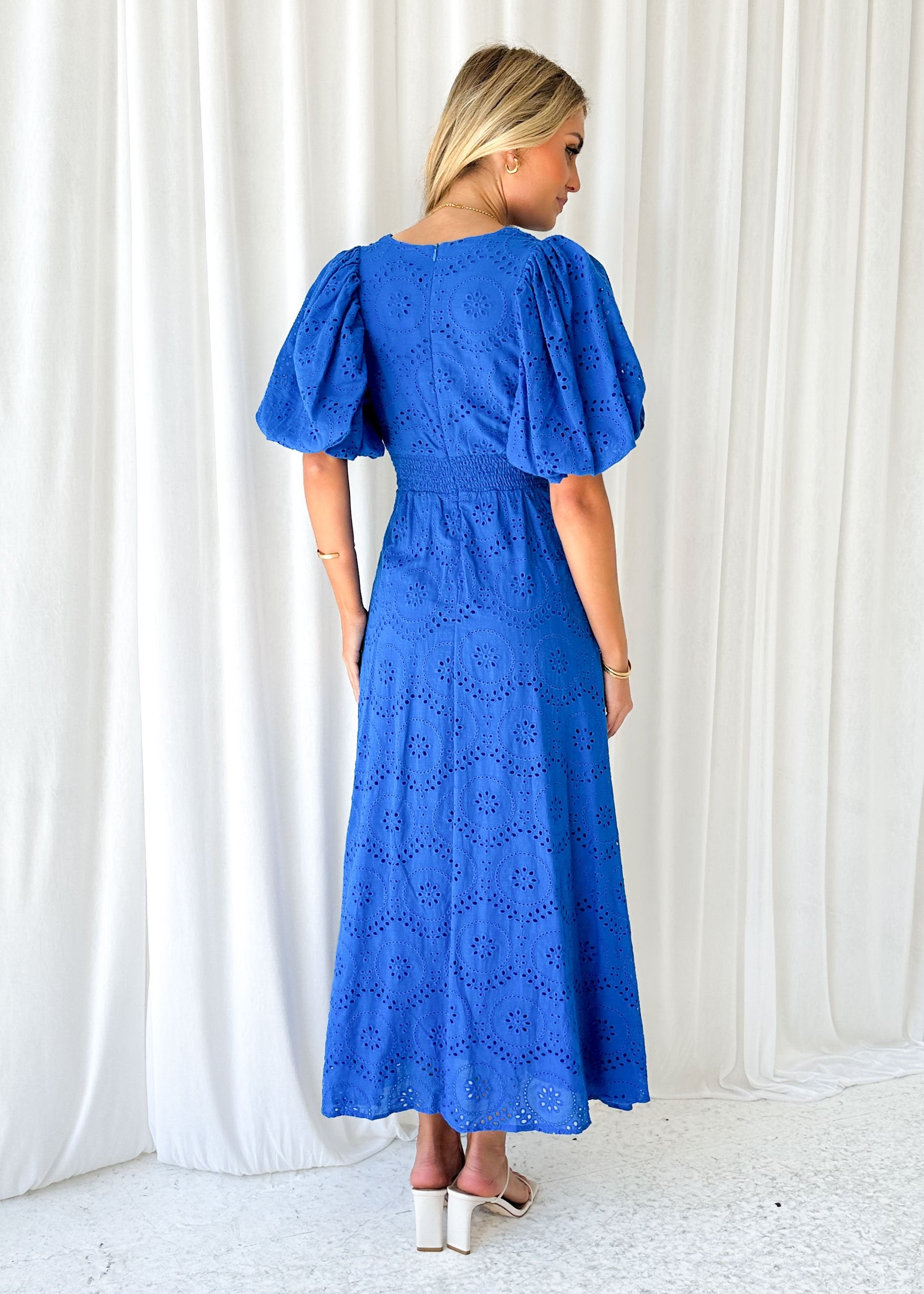 Riska Midi Dress - Blue Anglaise
