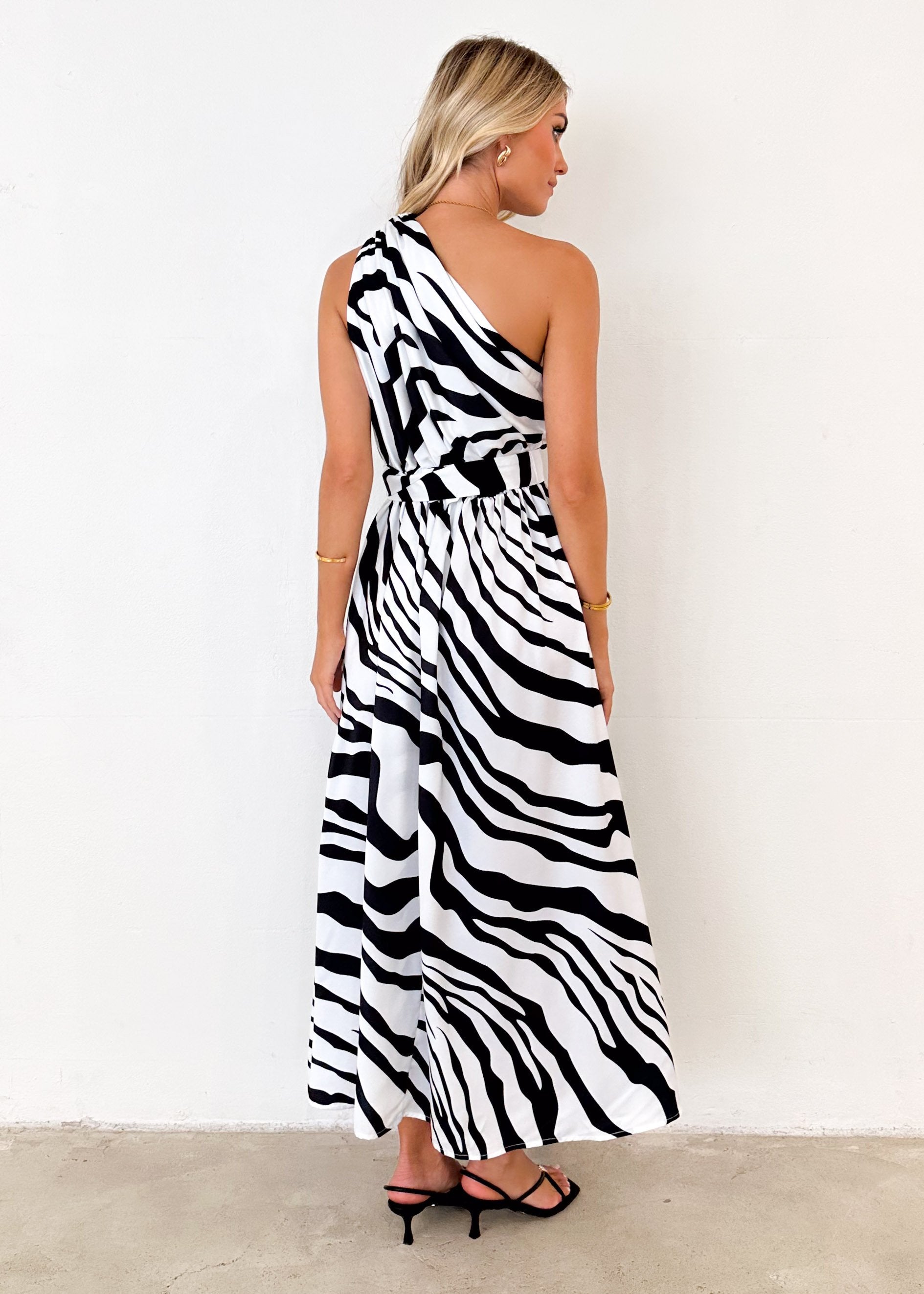 Korah One Shoulder Midi Dress - Black Zebra