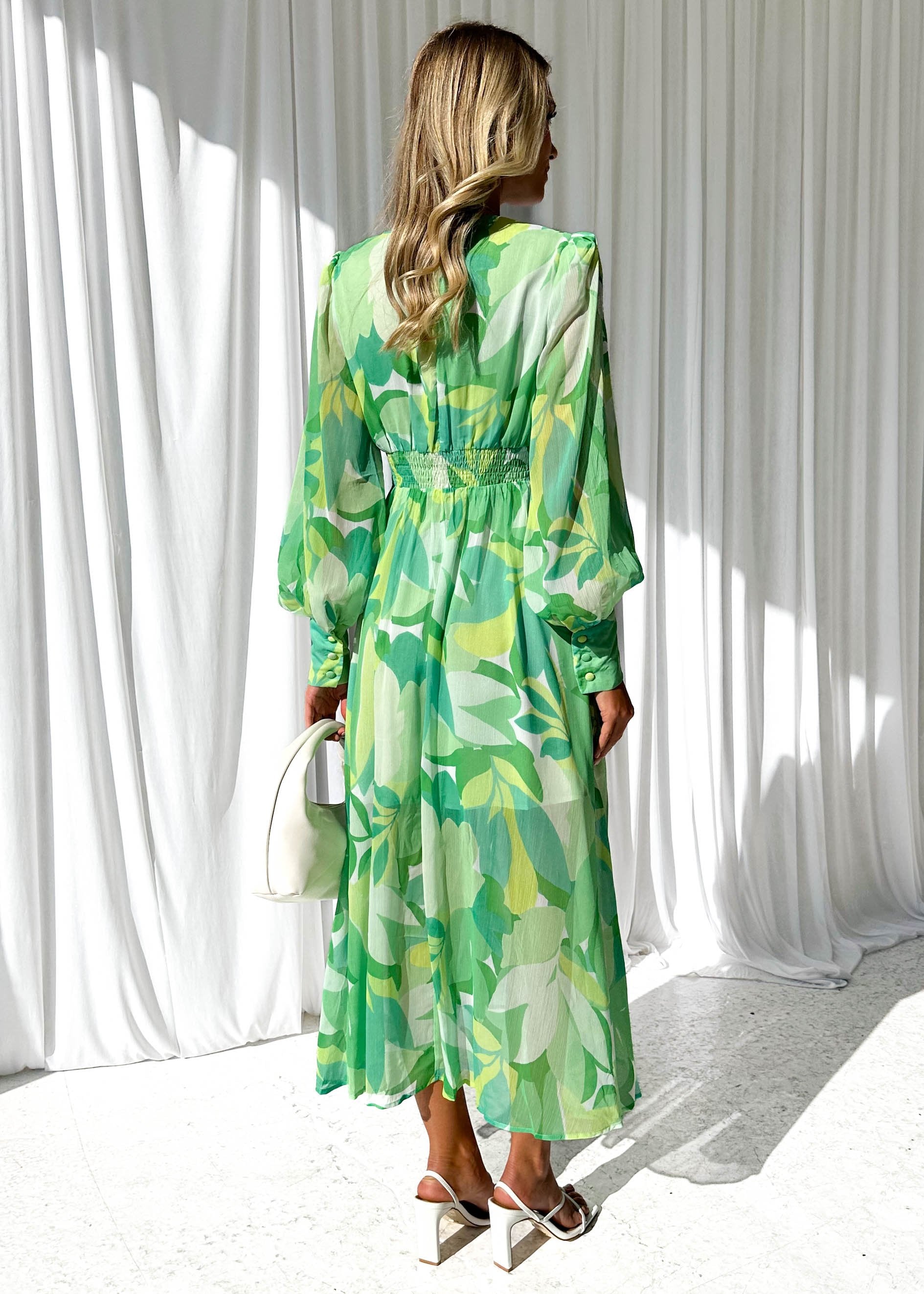 Chrys Midi Dress - Lime Floral