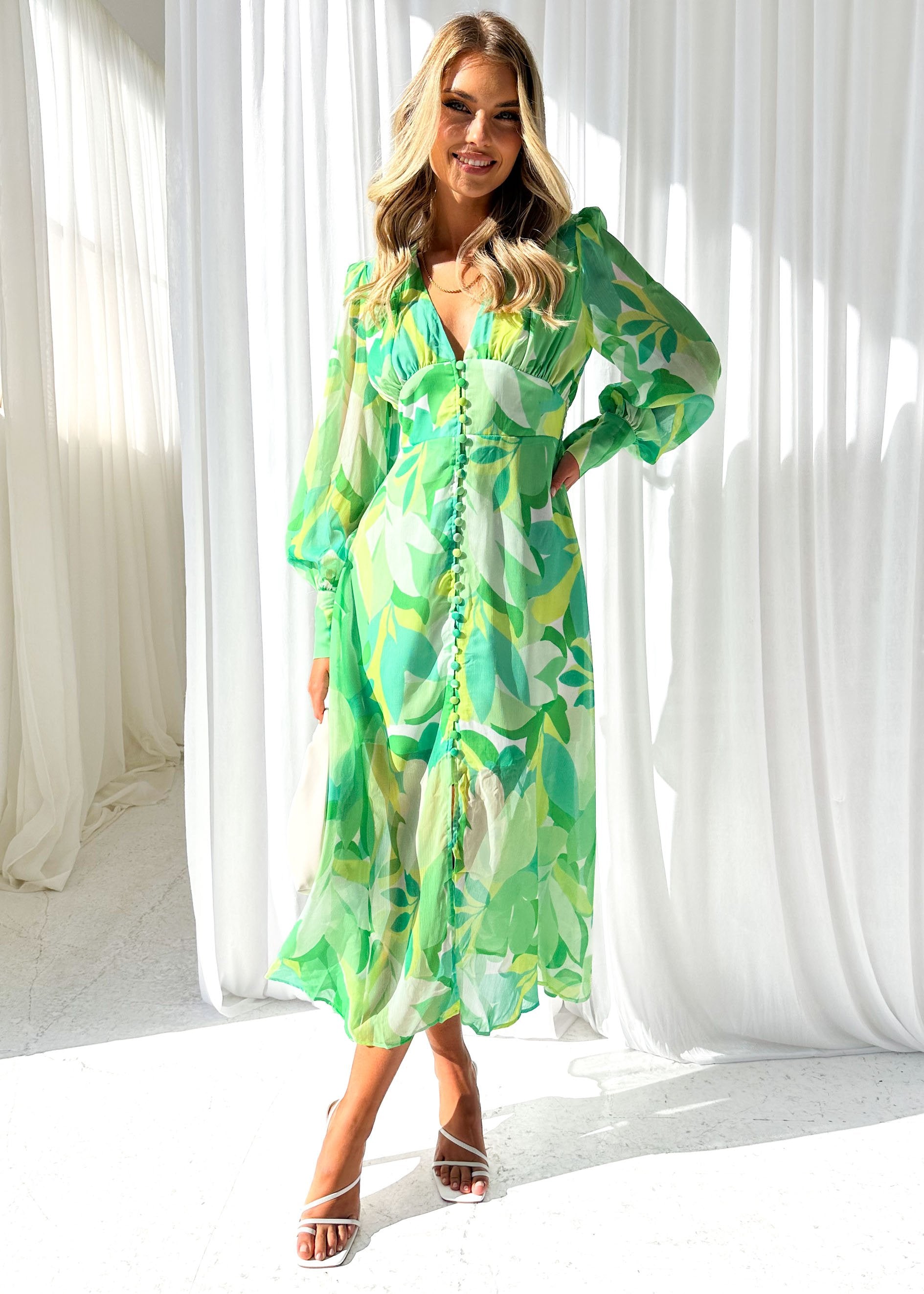 Chrys Midi Dress - Lime Floral