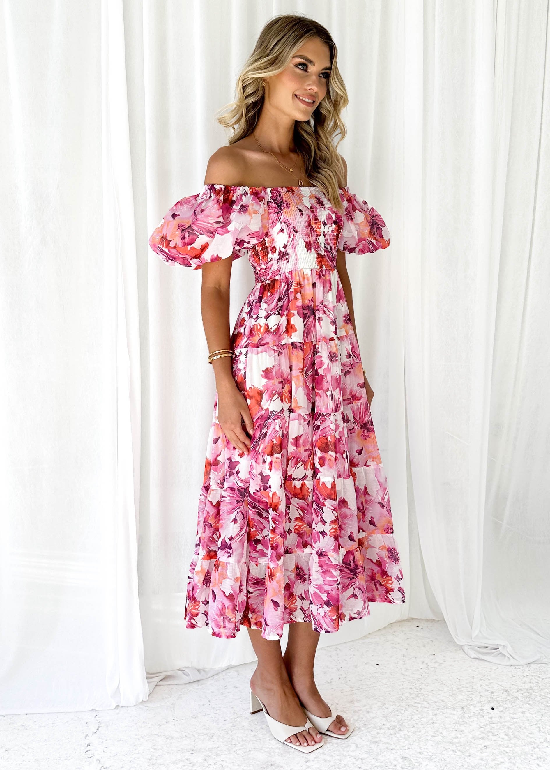 Greggie Midi Dress - Pink Floral