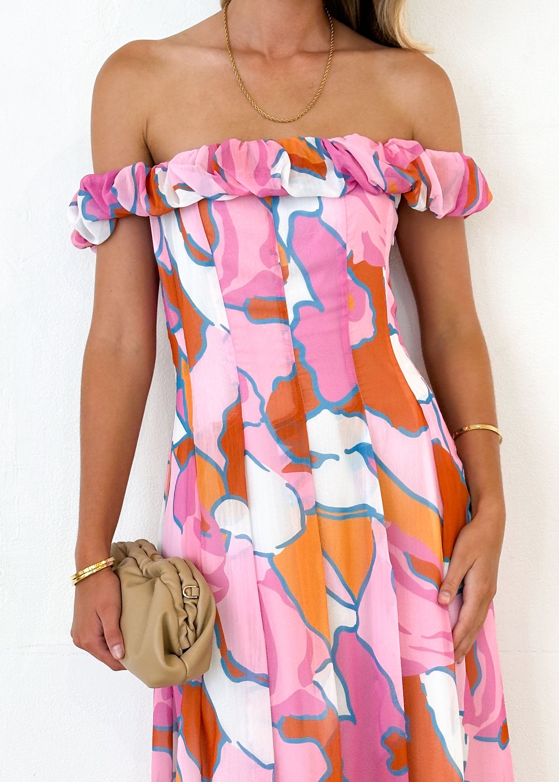 Vivva Off Shoulder Midi Dress - Candy Abstract