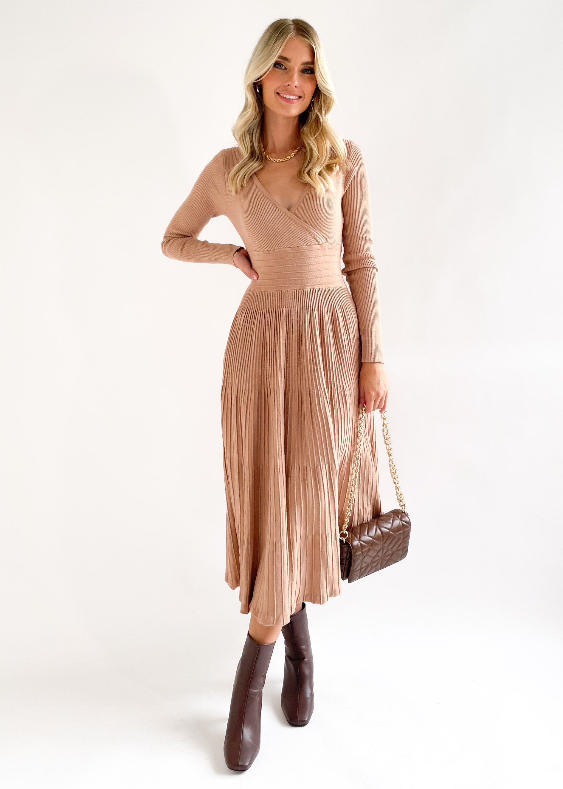 Alise Knit Midi Dress - Camel