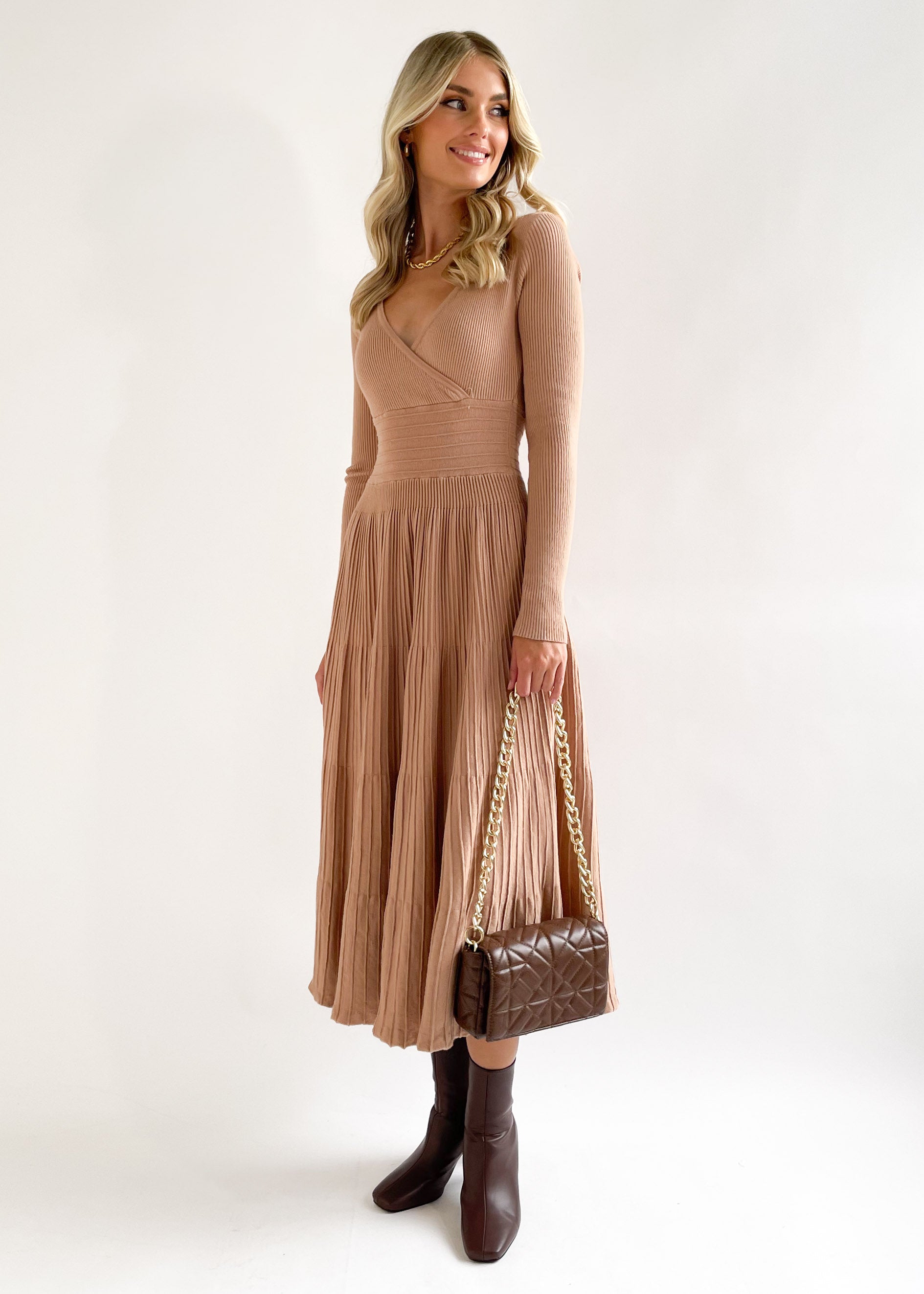 Alise Knit Midi Dress - Camel