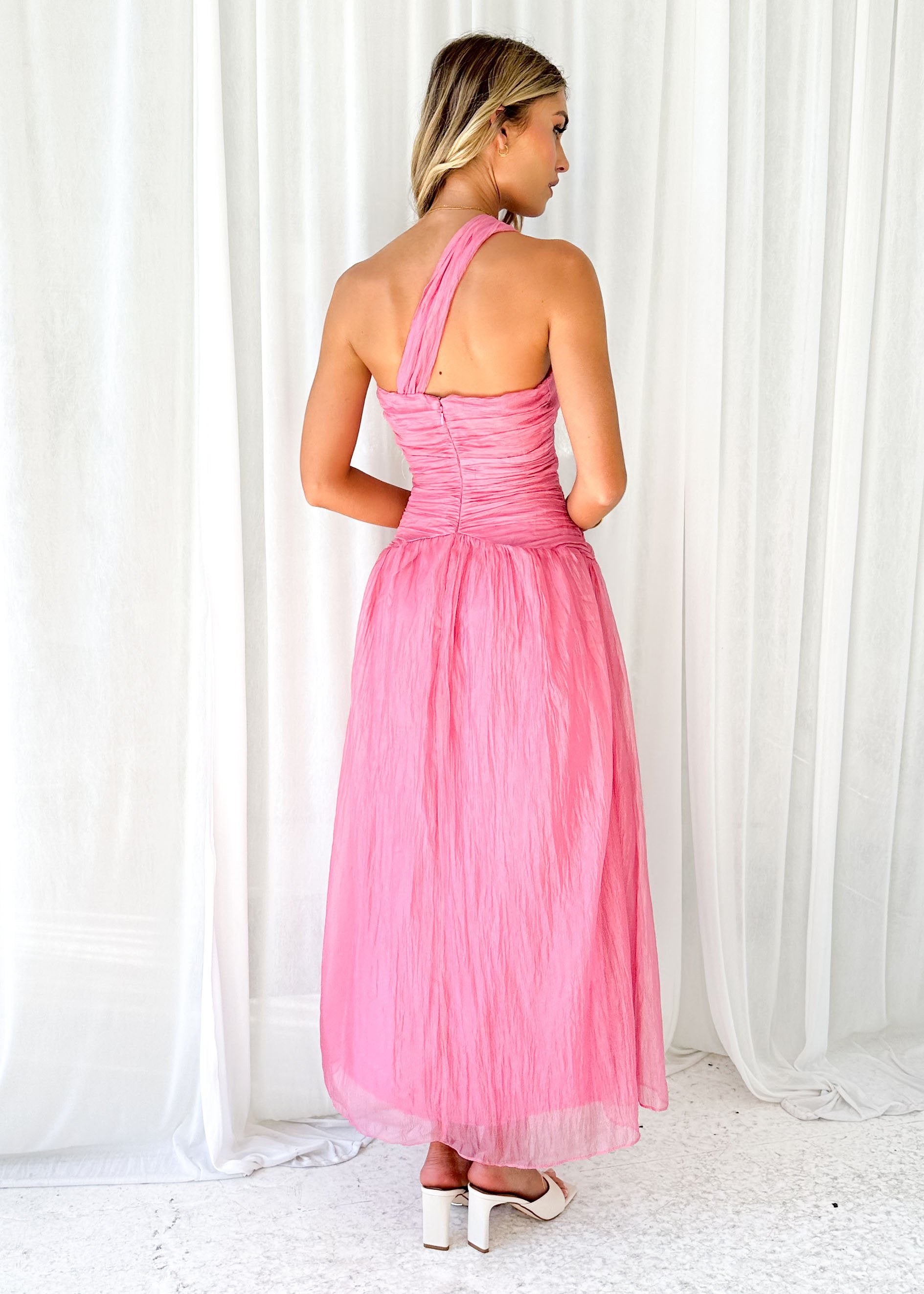 Obie One Shoulder Midi Dress - Pink