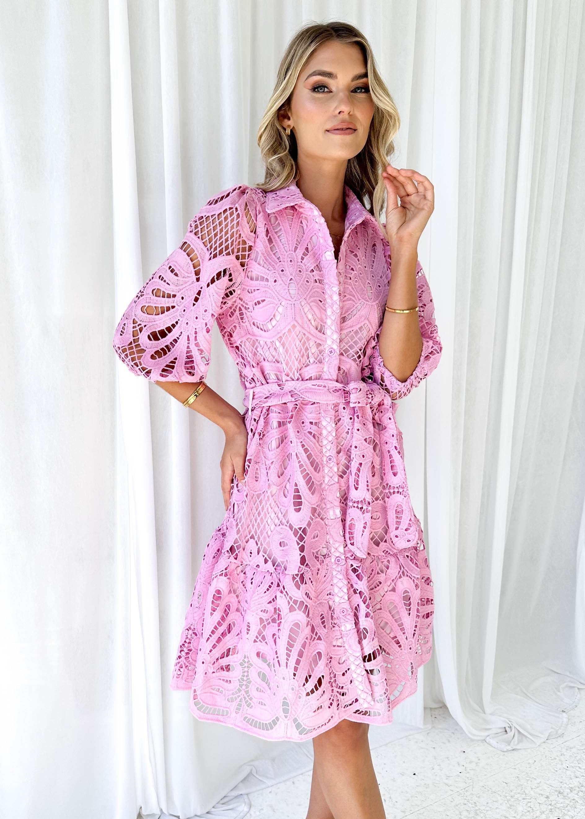 Nence Lace Dress - Pink