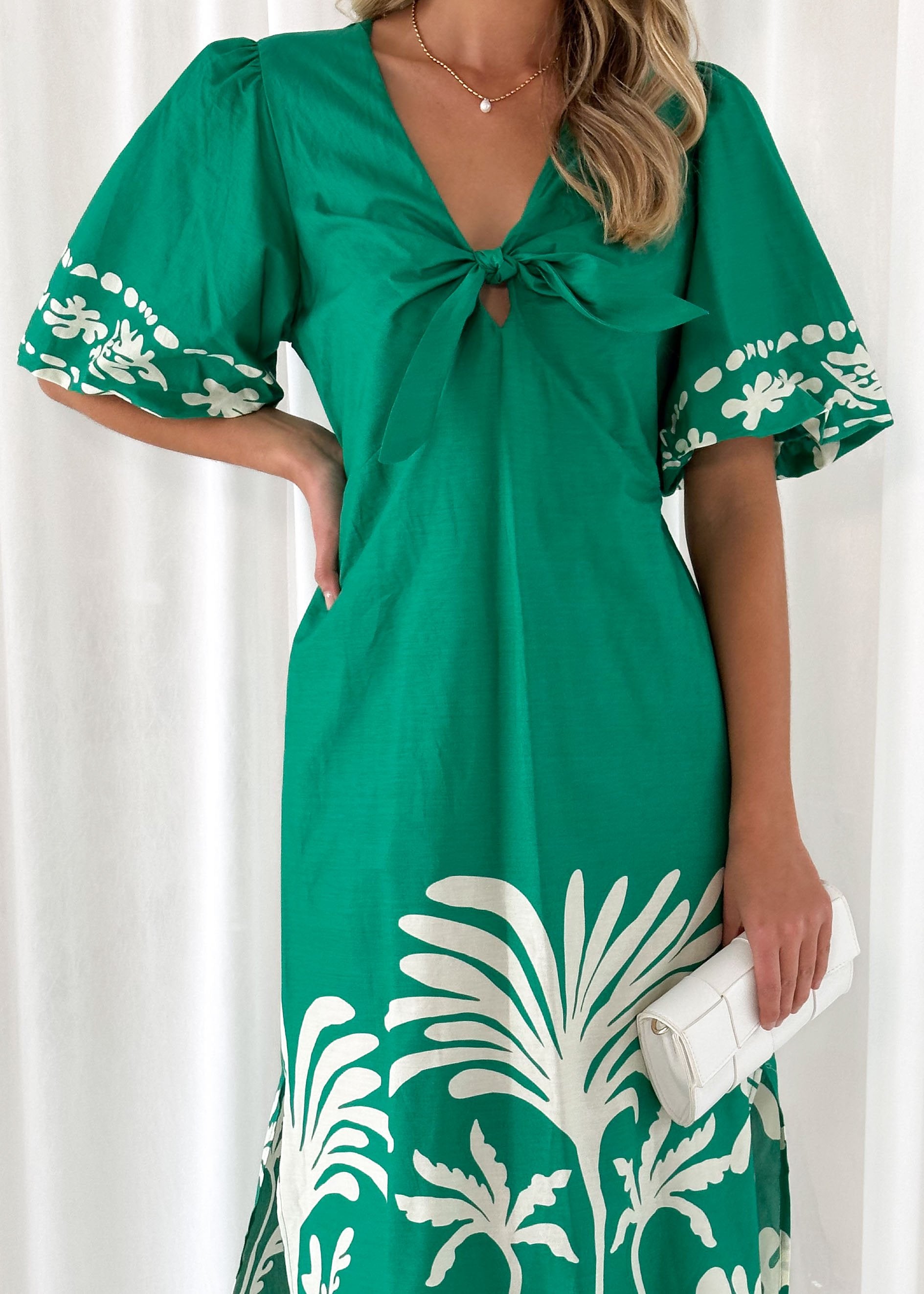 Trose Midi Dress - Green Palms