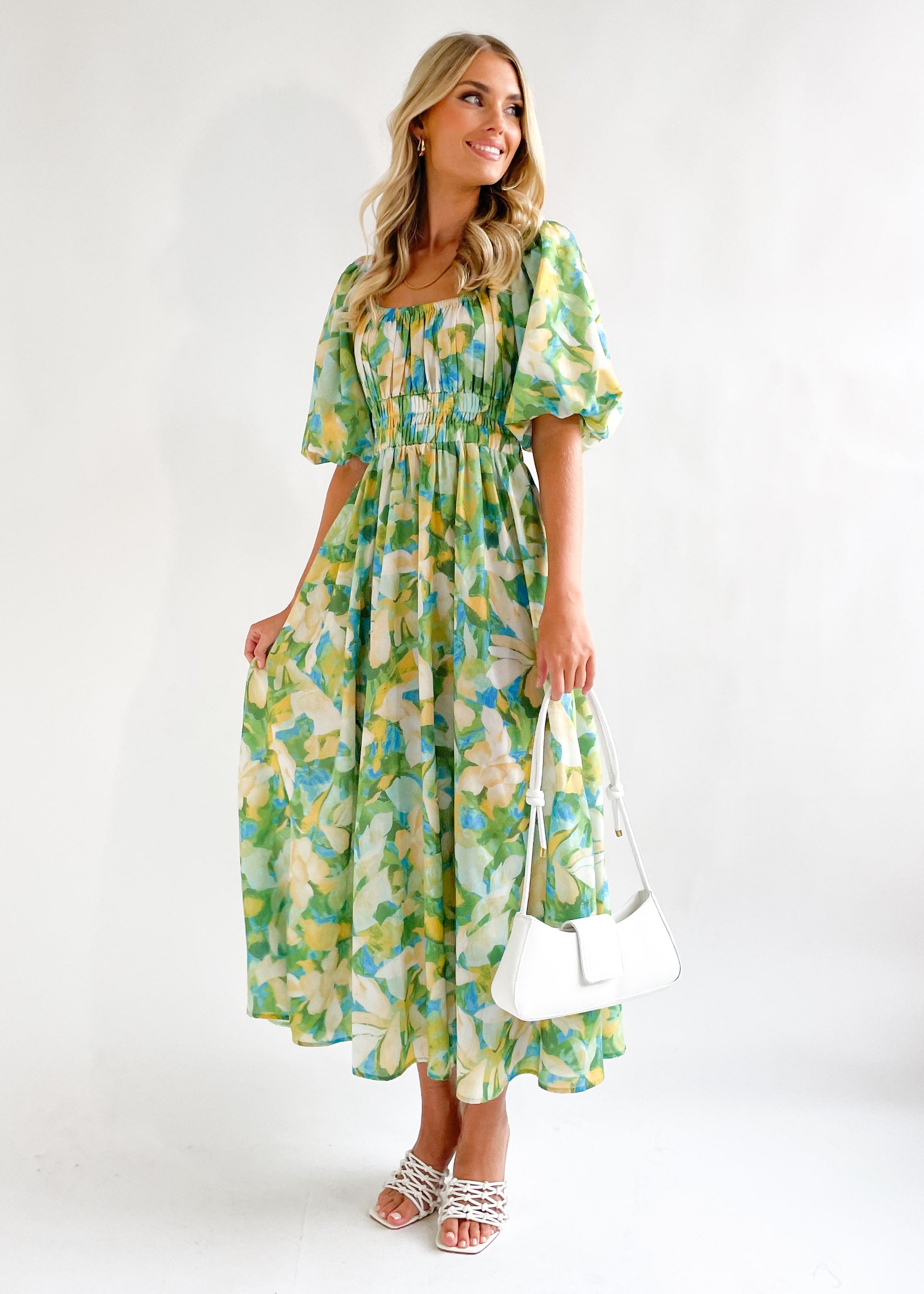 Seline Midi Dress - Green Floral