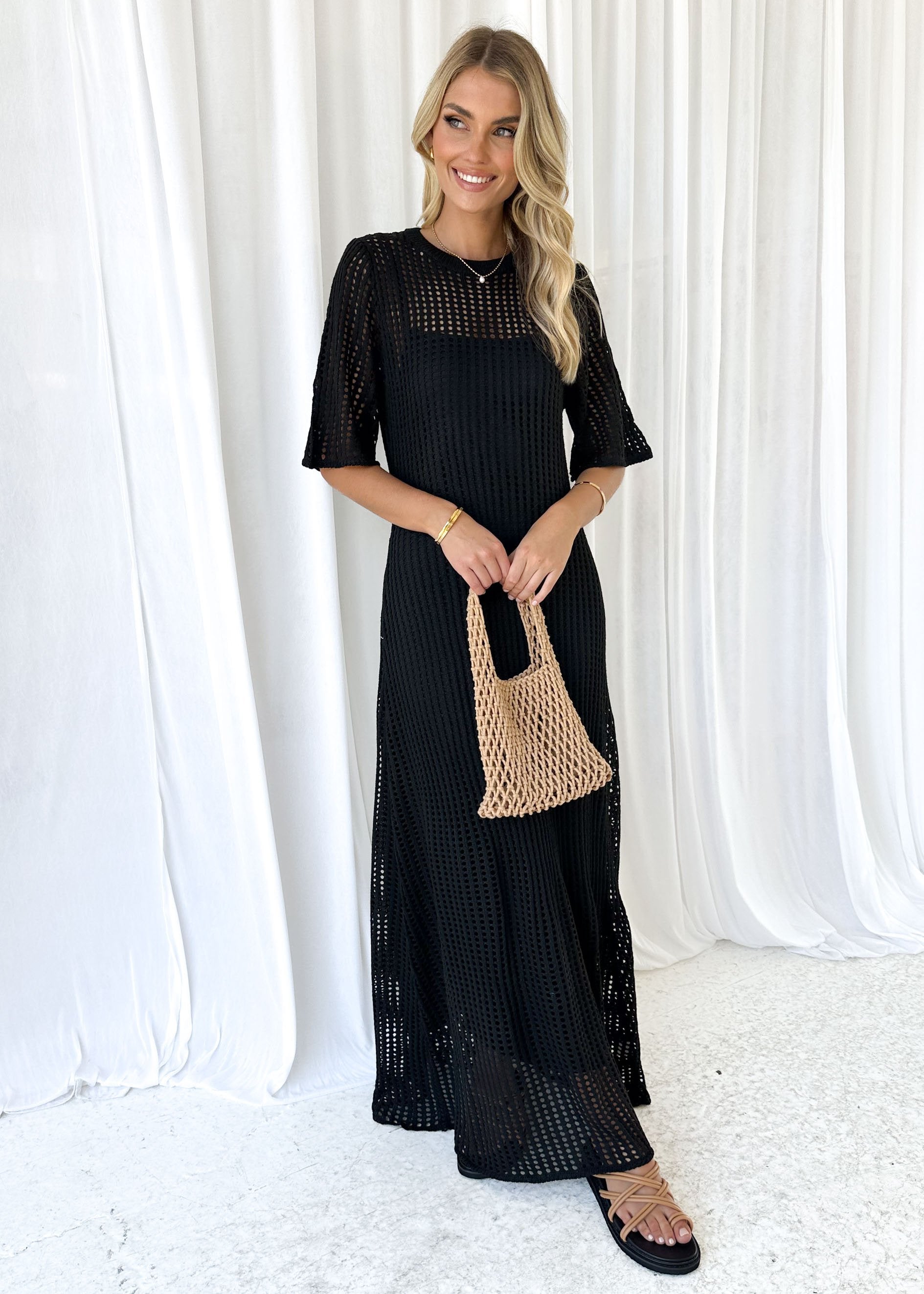 Vivvy Crochet Maxi Dress - Black