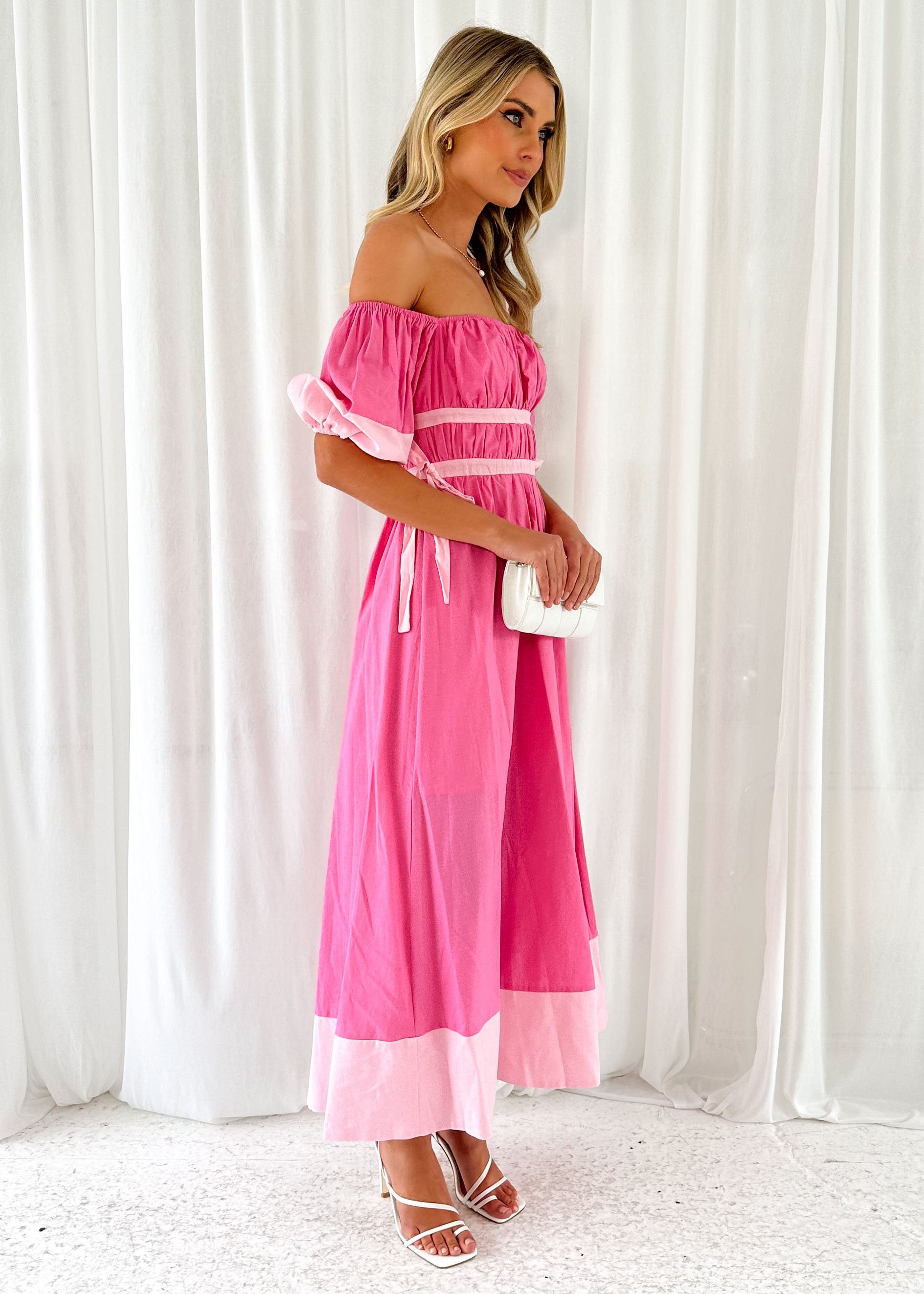 Malfi Off Shoulder Maxi Dress - Hot Pink