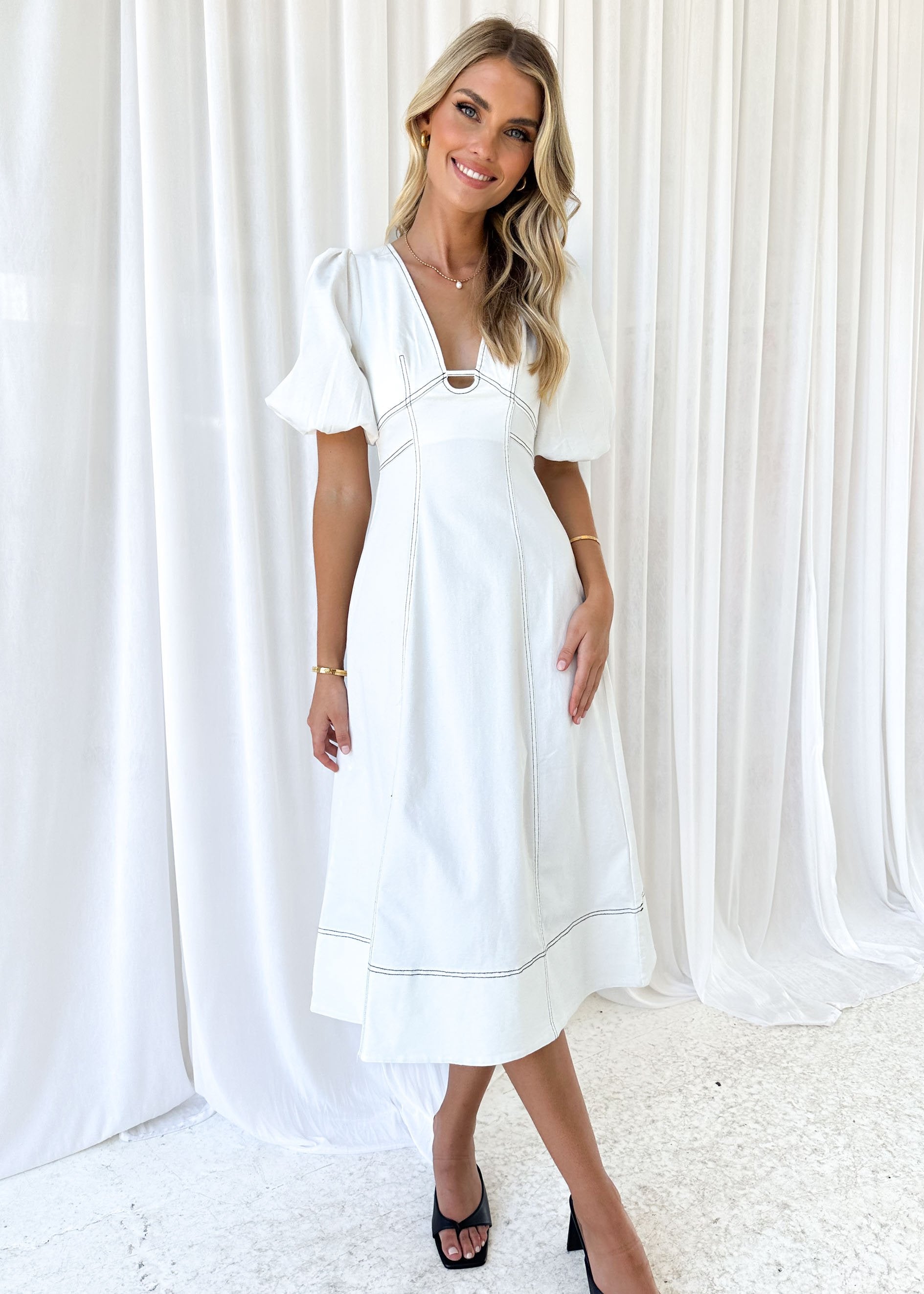 Auli Stretch Denim Midi Dress - Off White