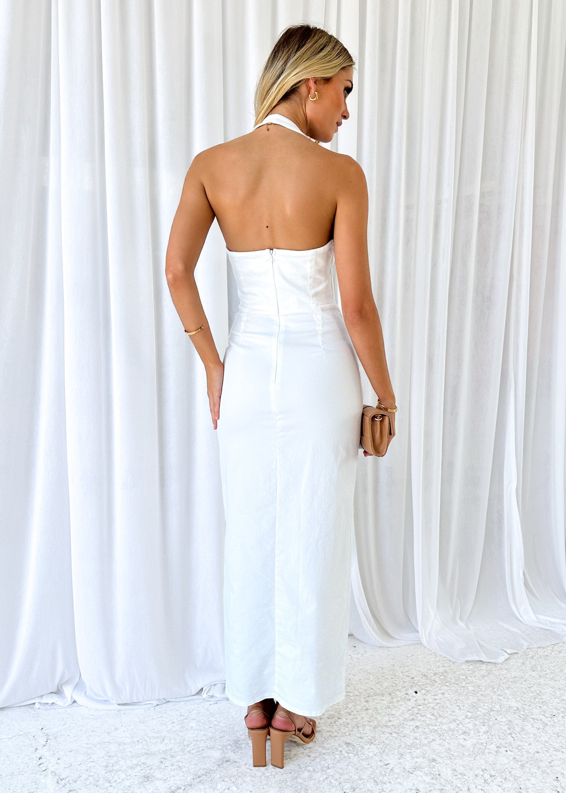 Asym Stretch Denim Maxi Dress - Off White