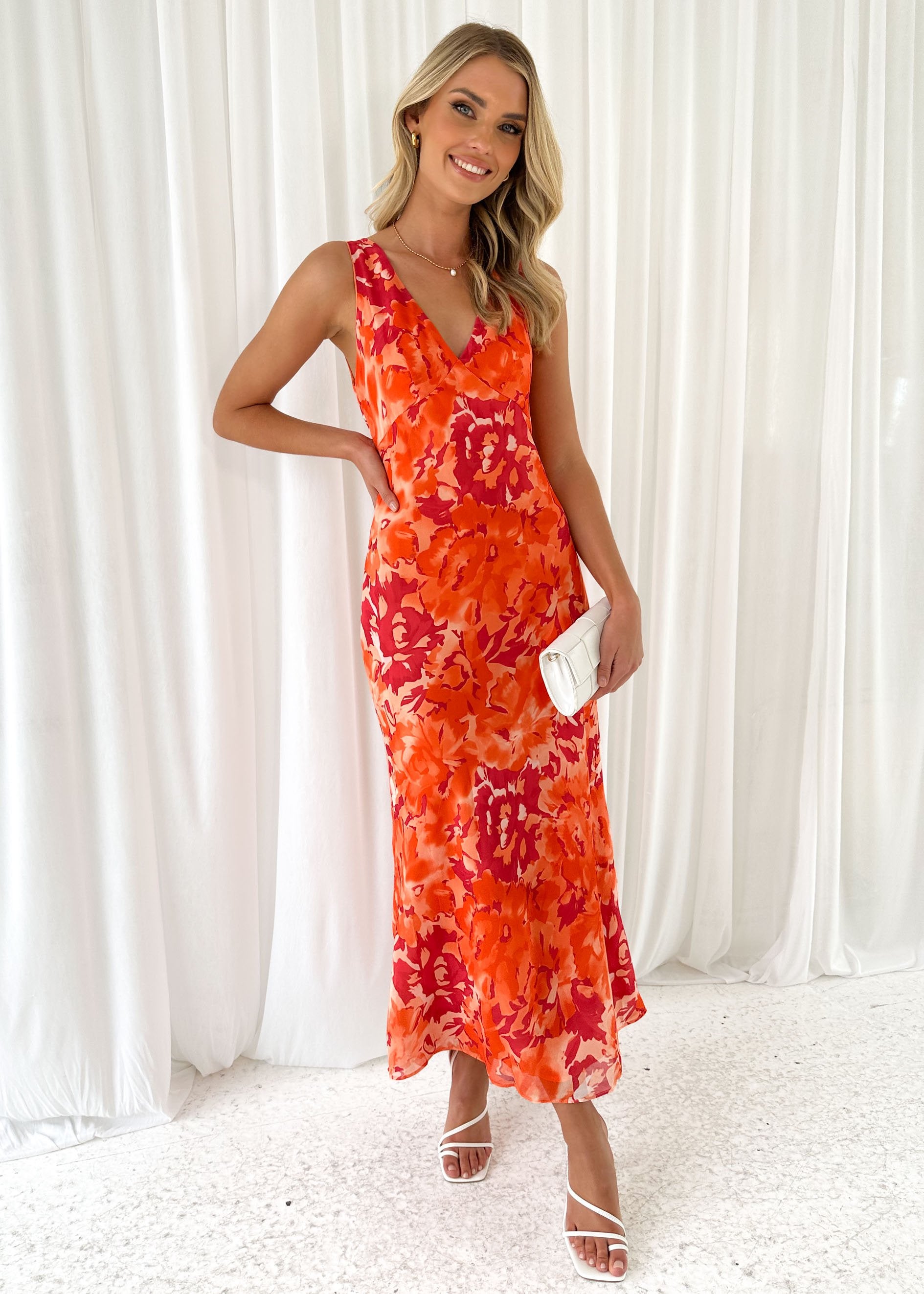 Rhialyn Maxi Dress - Tangerine Abstract