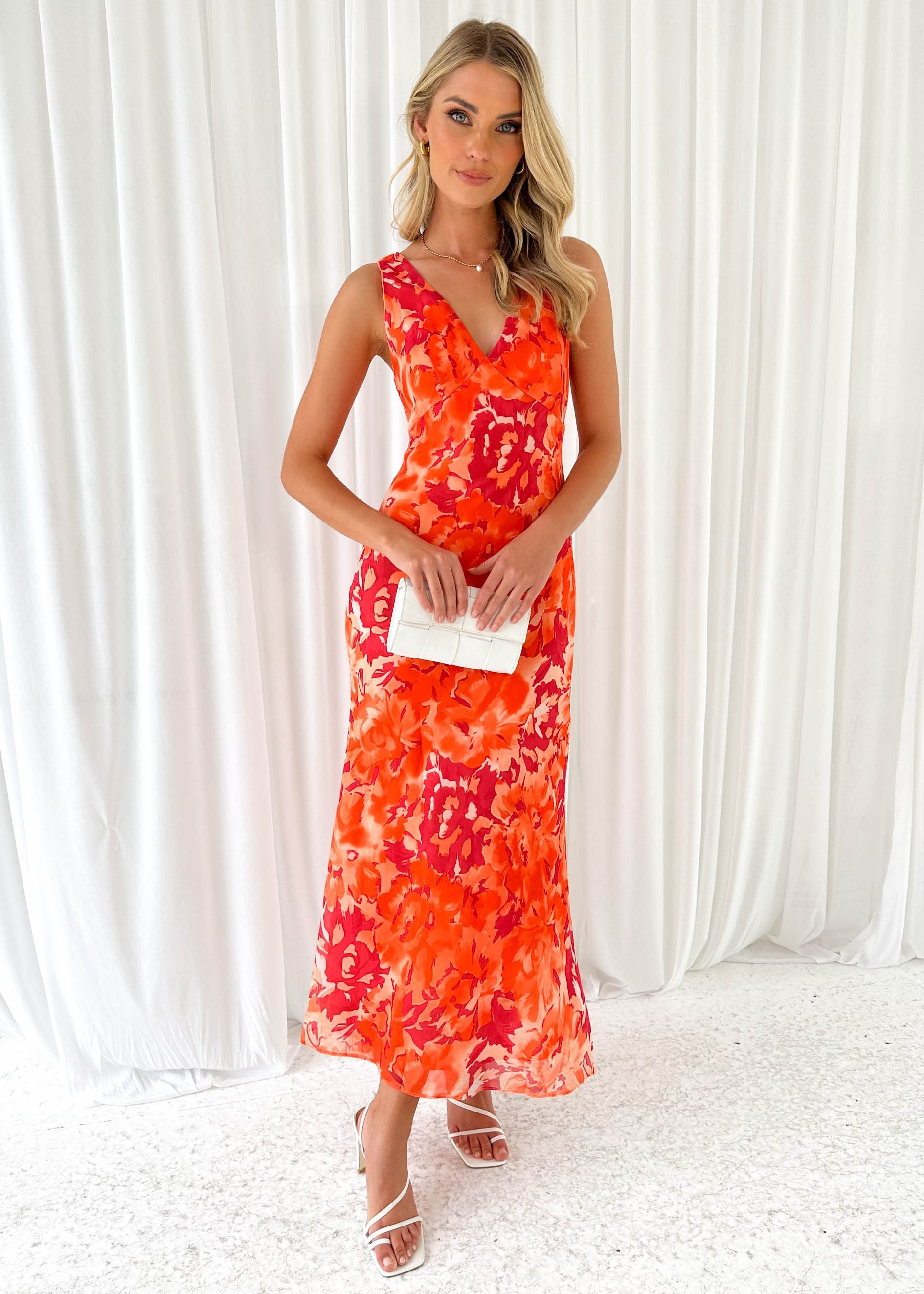 Rhialyn Maxi Dress - Tangerine Abstract