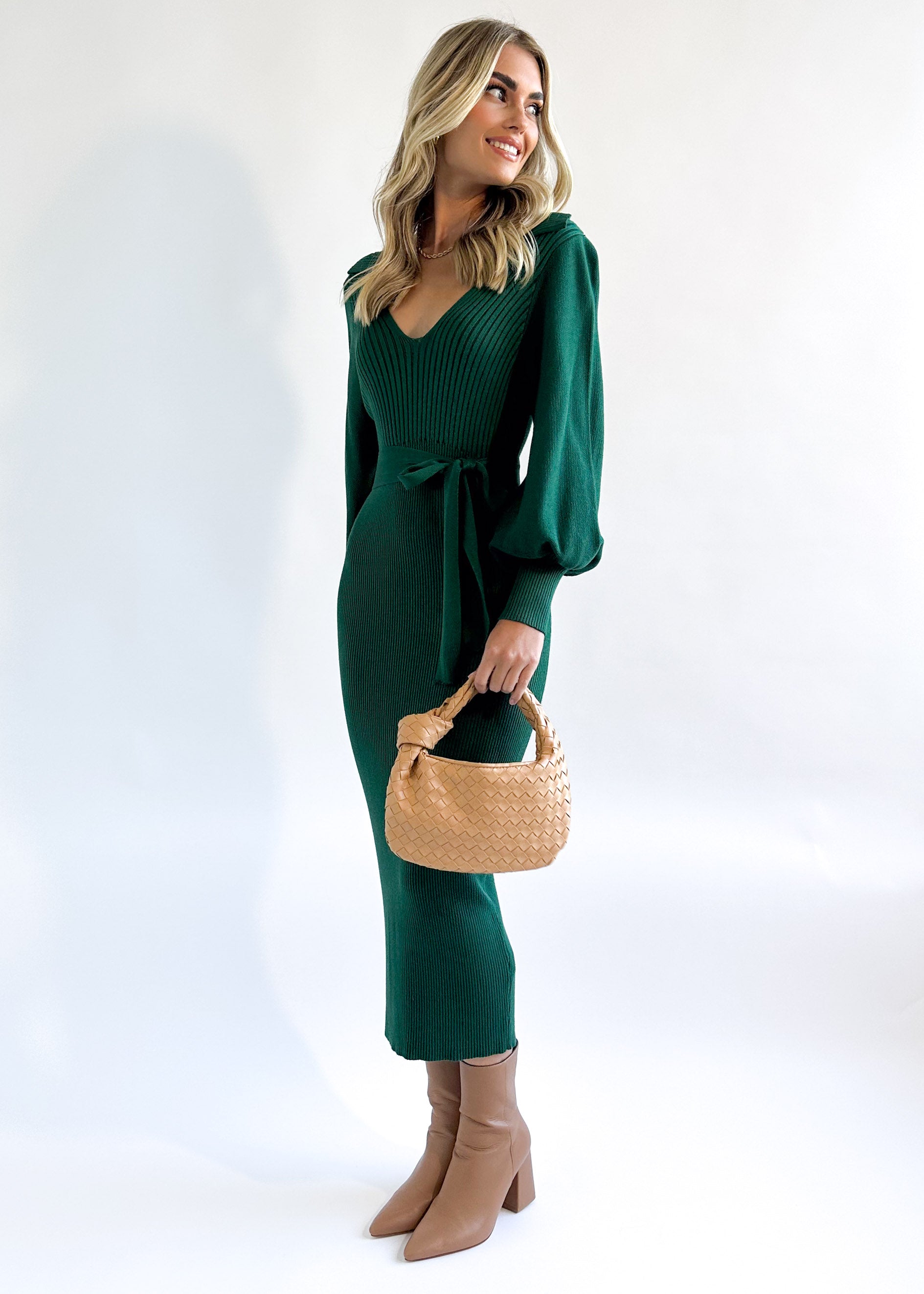 Jaymaa Knit Midi Dress - Forest Green
