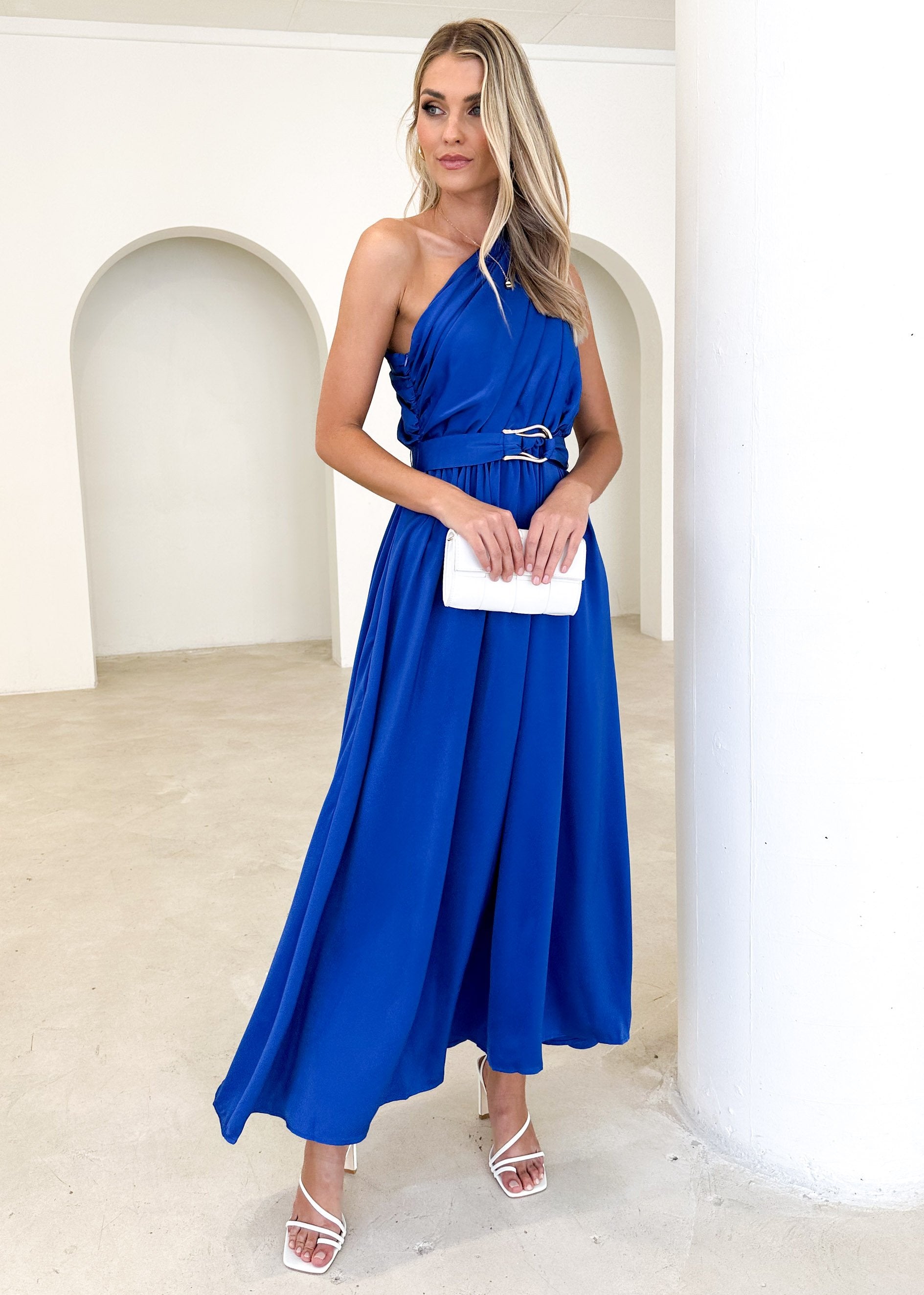 Siora One Shoulder Midi Dress - Cobalt