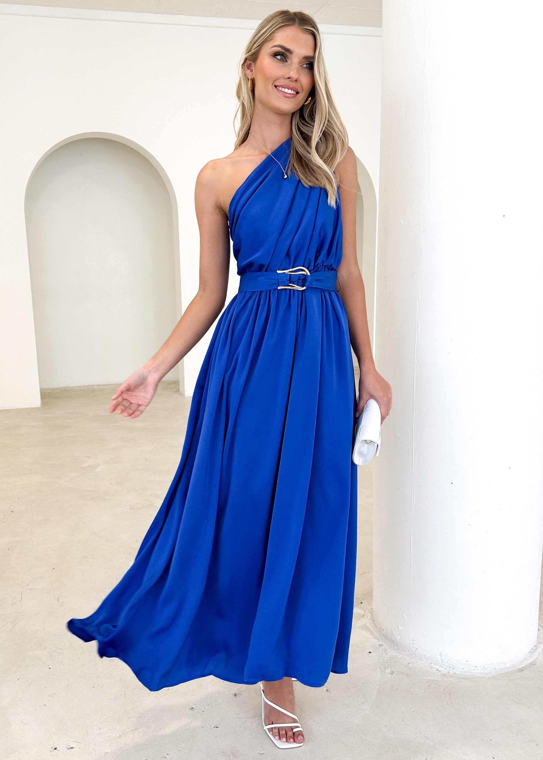 Siora One Shoulder Midi Dress - Cobalt