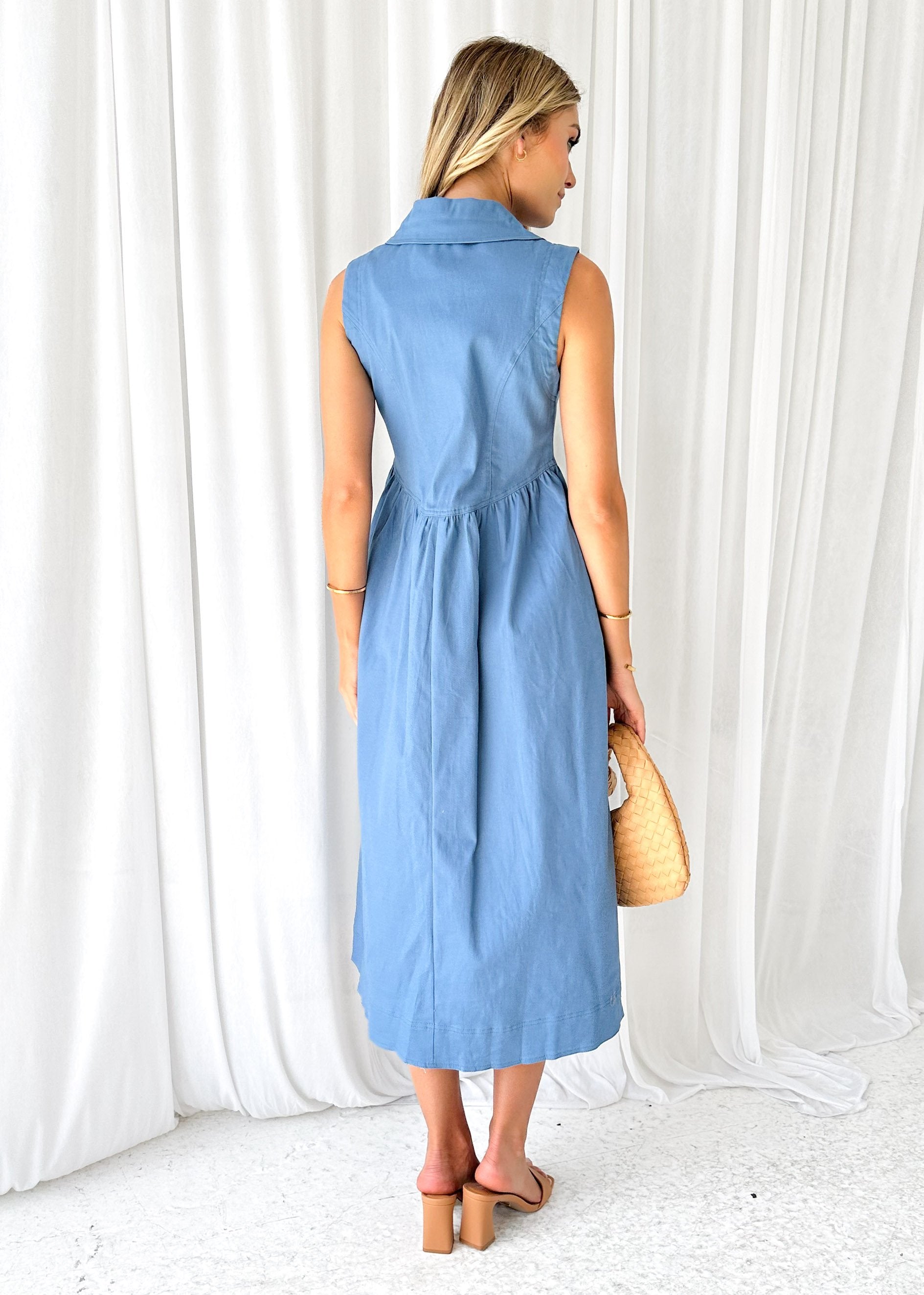 Furger Stretch Denim Midi Dress - Blue