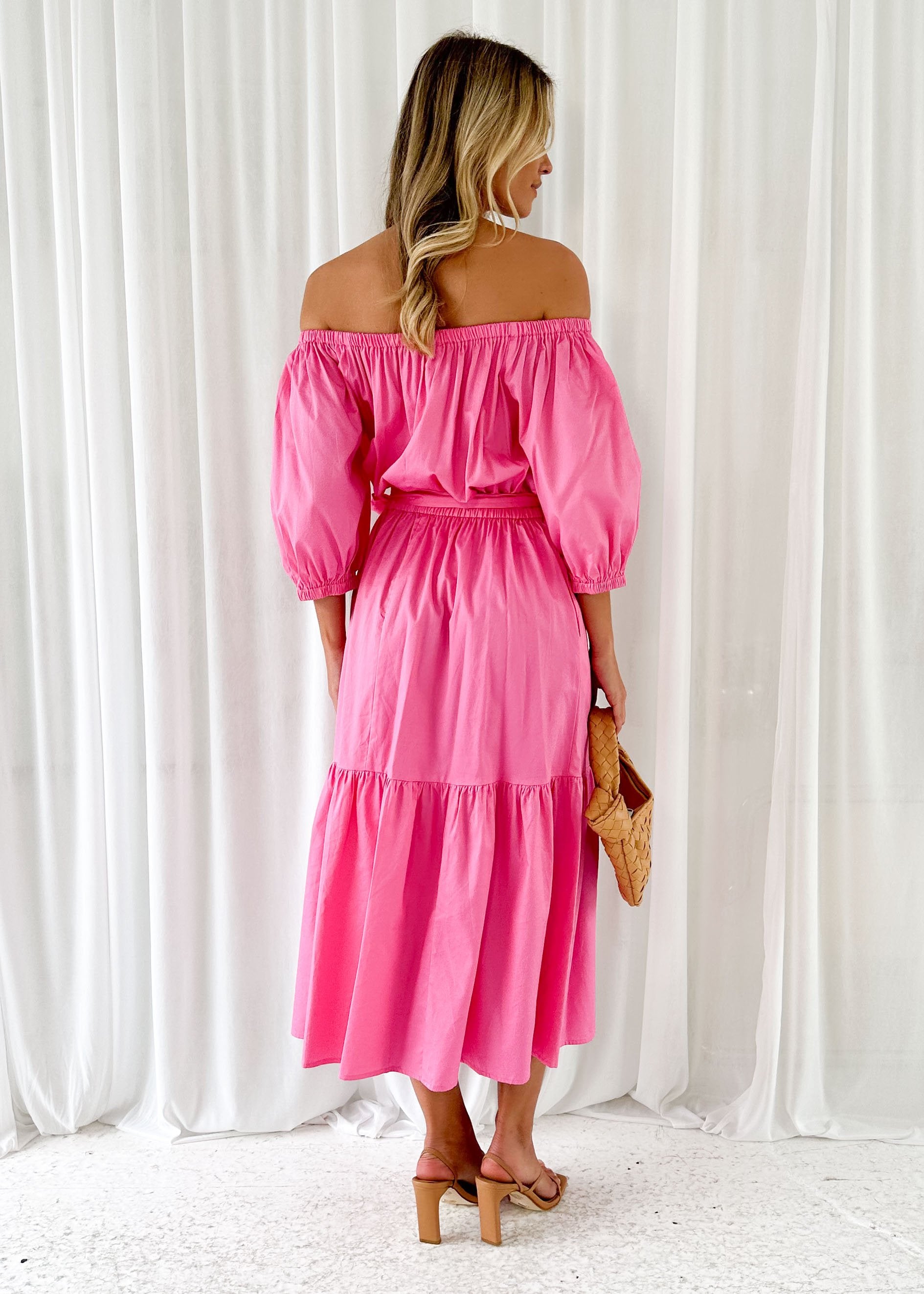 Bolla Off Shoulder Midi Dress - Hot Pink